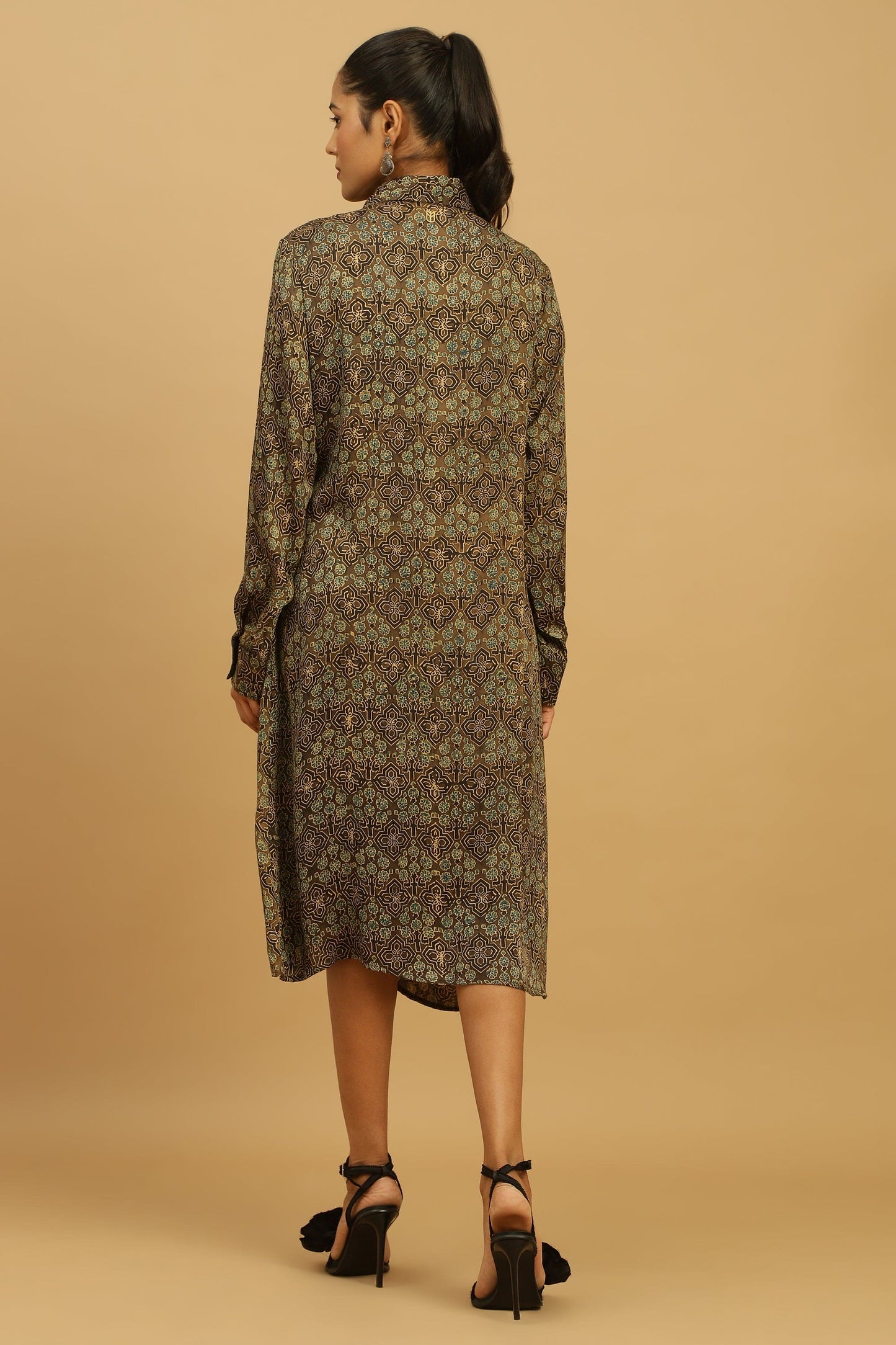 TAUPE JAAL COTTON SILK AJRAKH WRAP DRESS