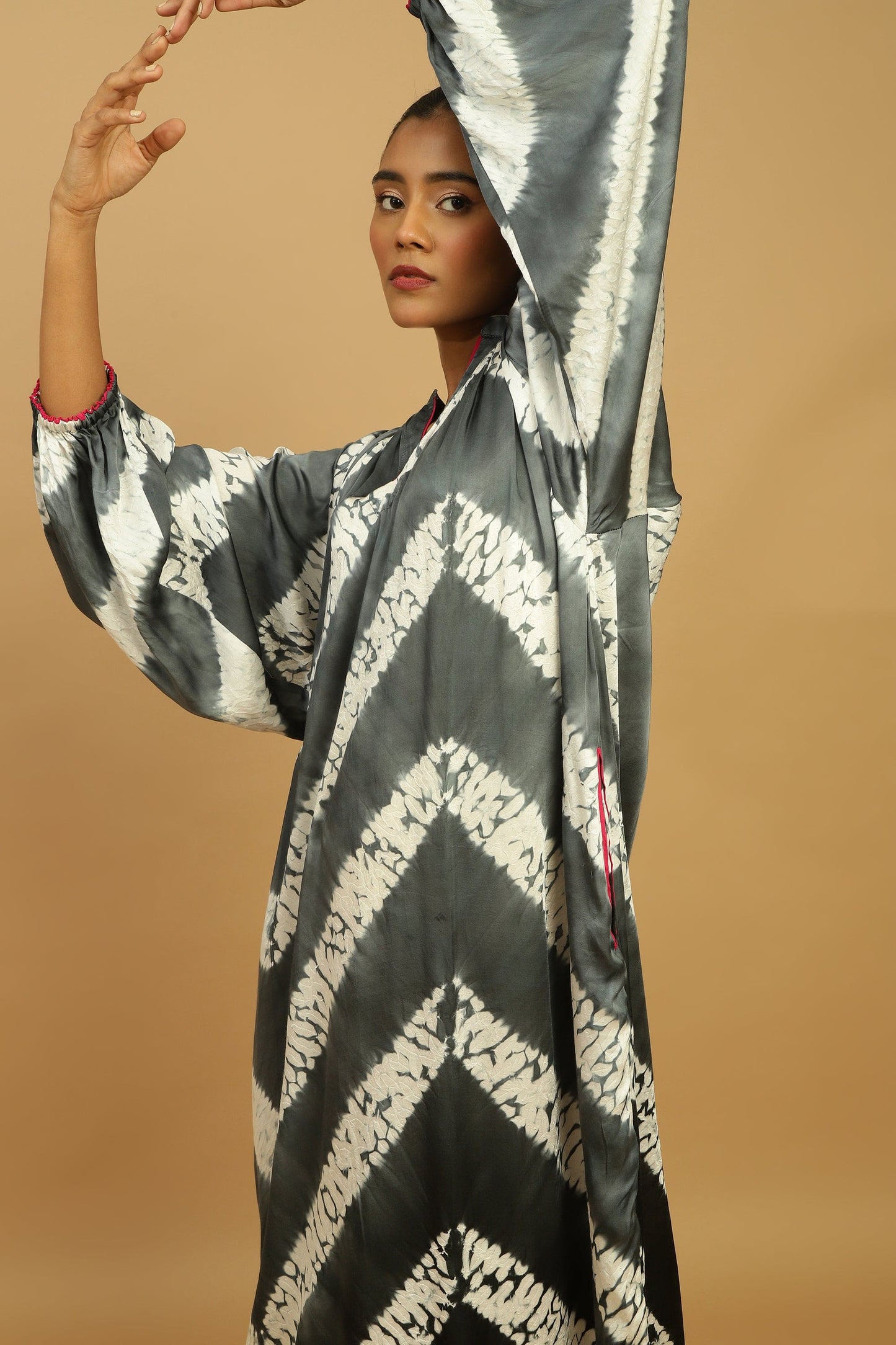 BLACK/ GREY OMBRE COTTON SILK SHIBORI DRESS