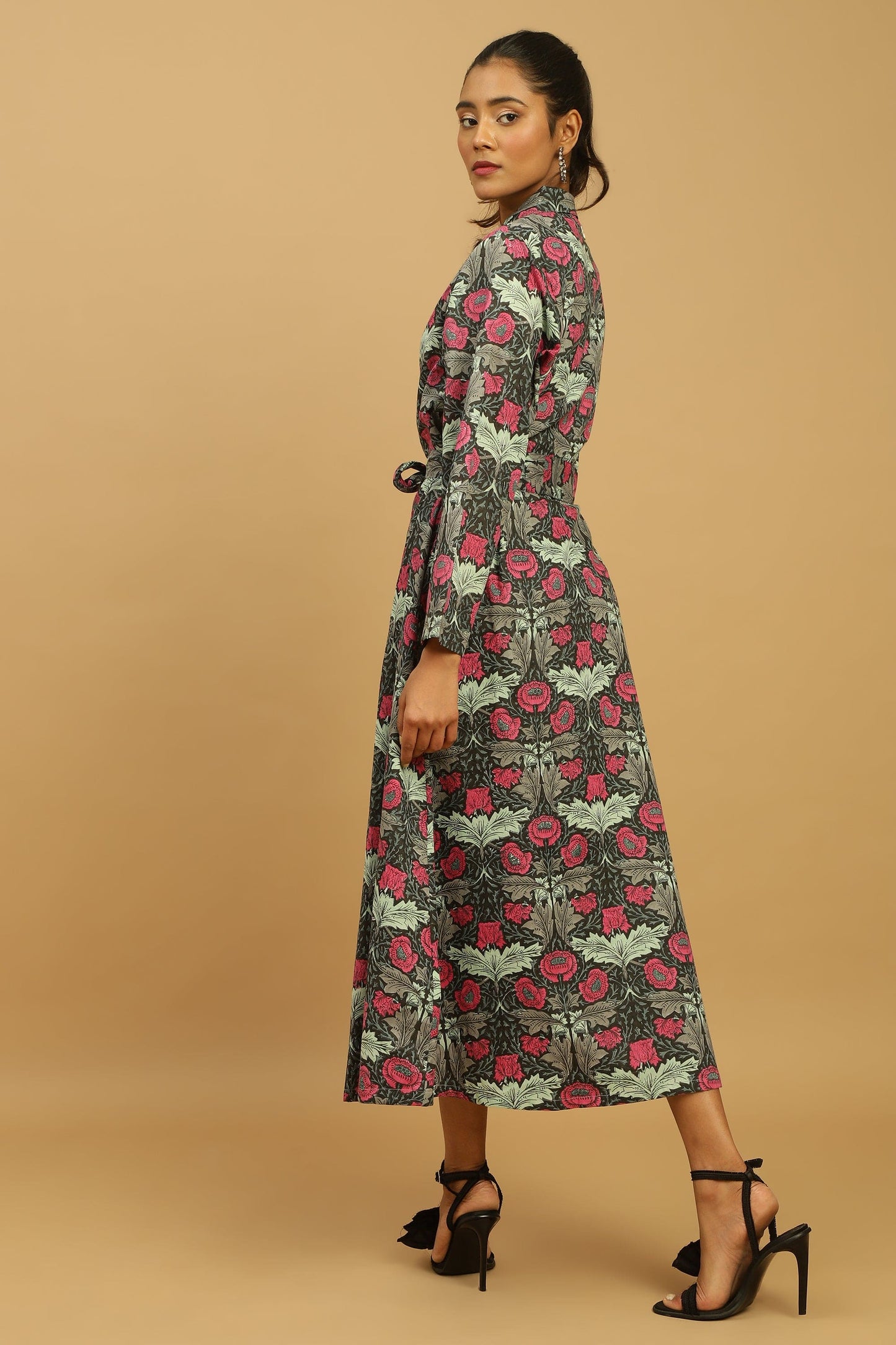 BLACK CHARCOAL POPPY ORGANIC COTTON SHIRT DRESS
