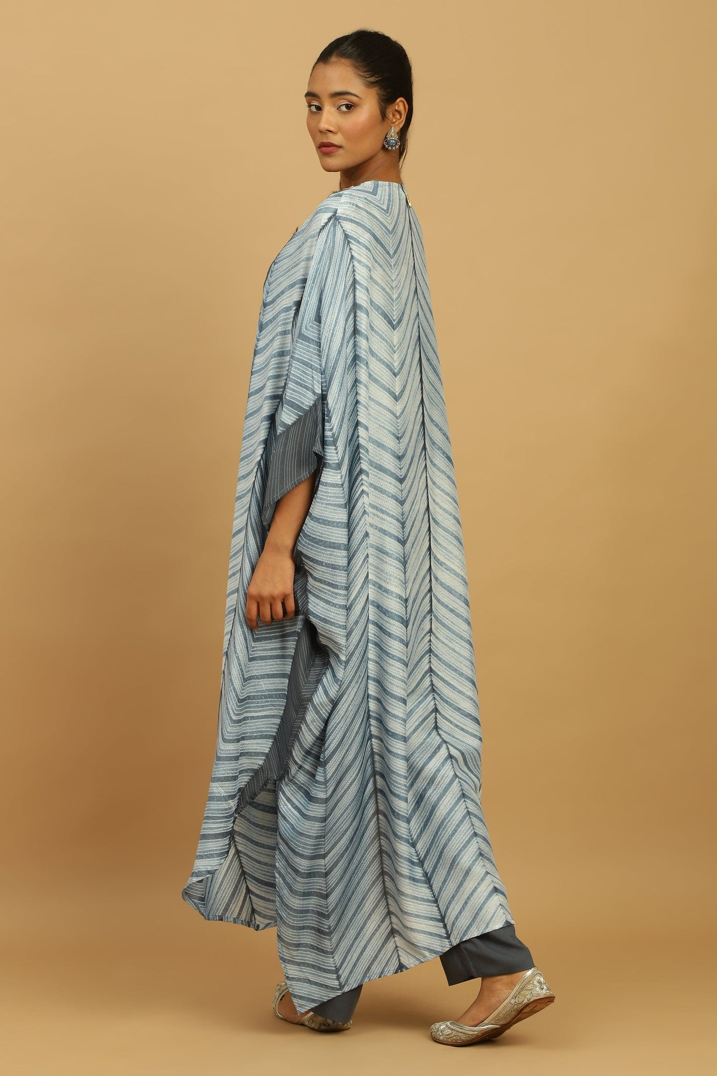 LIGHT INDIGO COTTON SILK SHIBORI KAFTAN SET (2 pcs)