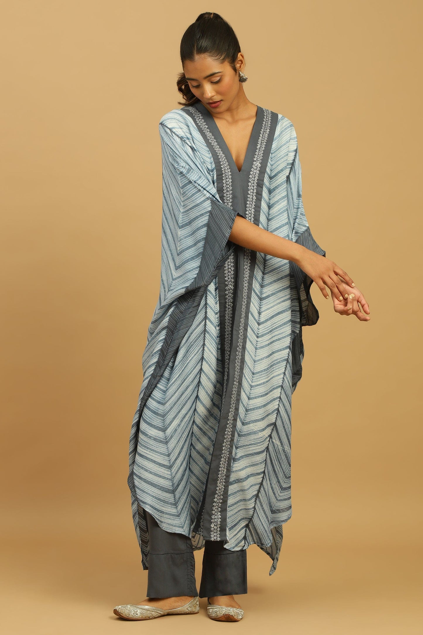 LIGHT INDIGO COTTON SILK SHIBORI KAFTAN SET (2 pcs)