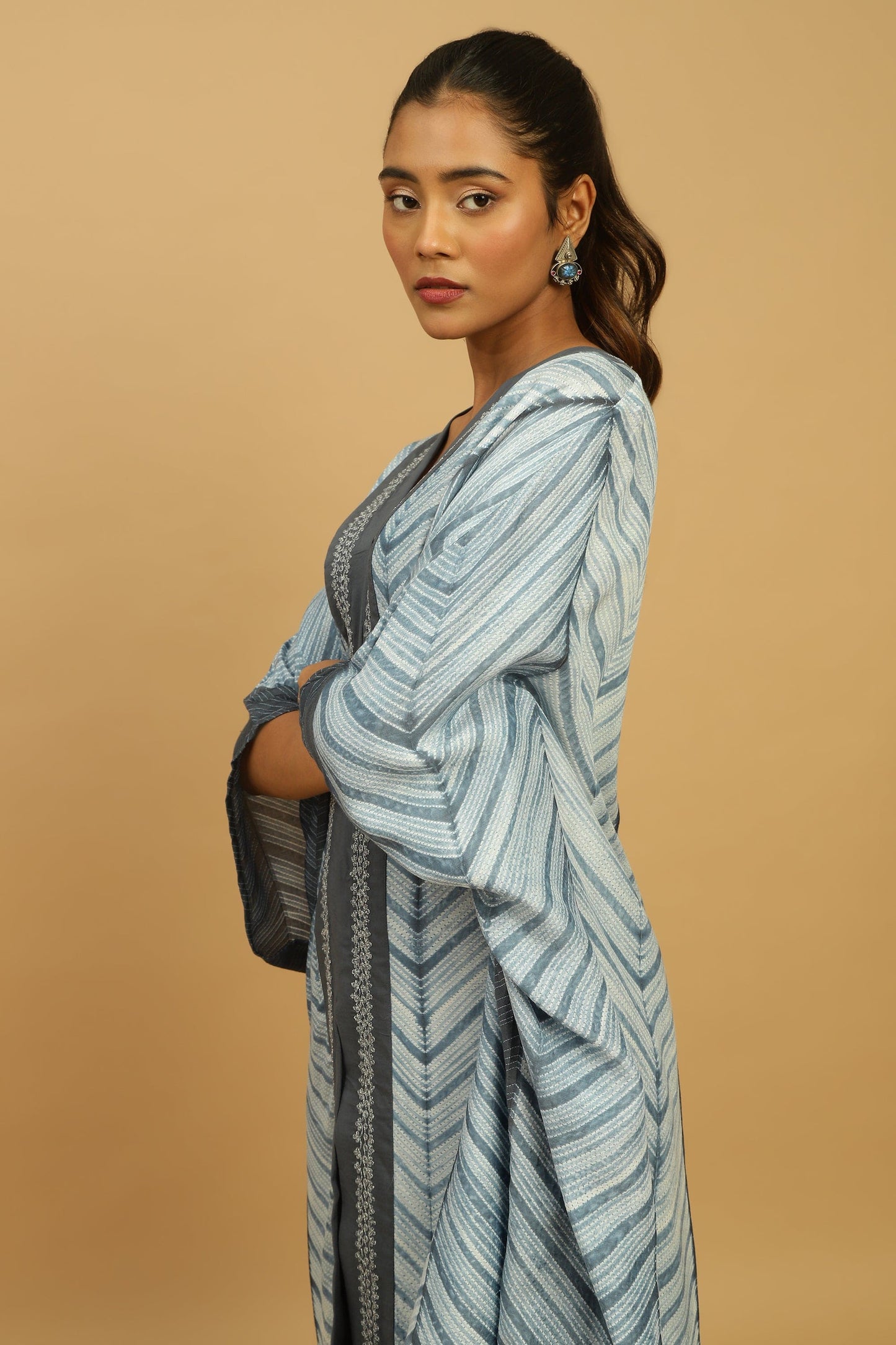 LIGHT INDIGO COTTON SILK SHIBORI KAFTAN SET (2 pcs)