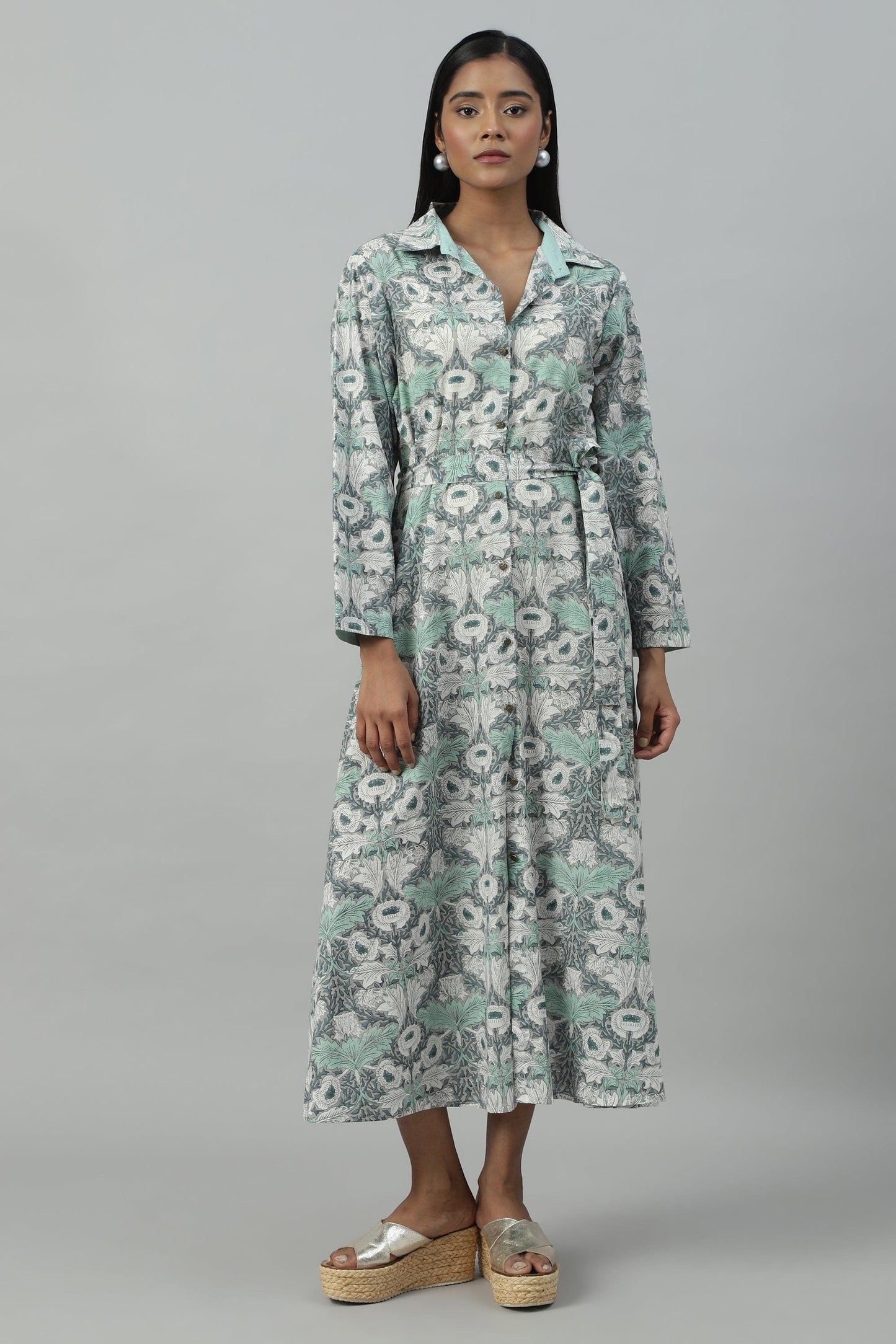 GREY POPPY SHIRT DRESS