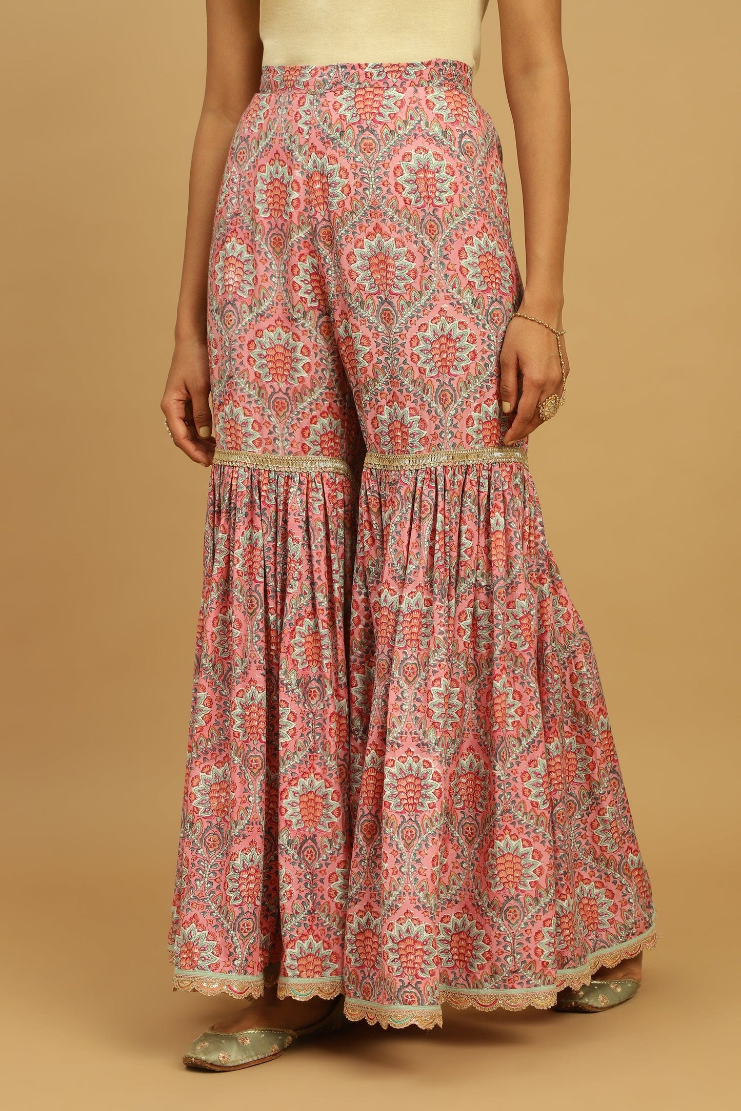 PHOOL JAAL COTTON SILK BLOCK SHARARA SET (3 pcs)