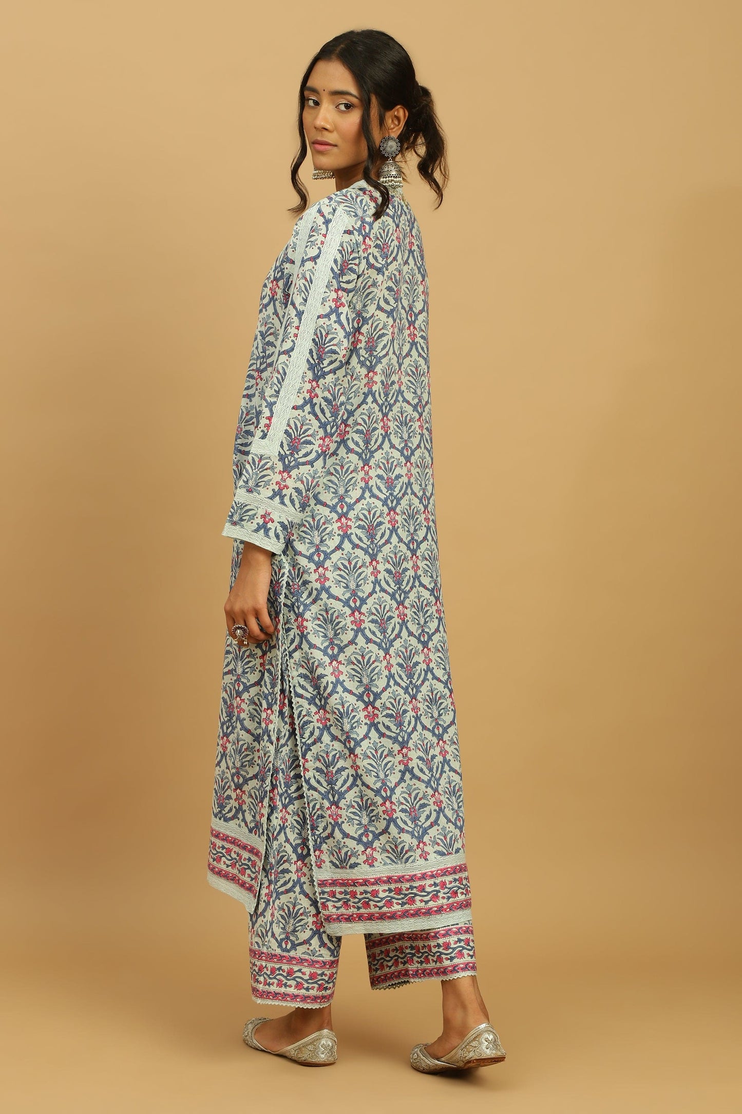 BLUE ANANAAS JAALI ORGANIC COTTON BLOCK KURTA SET (3pcs)