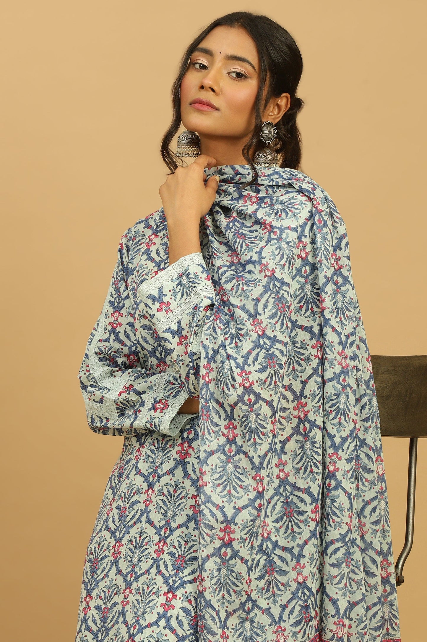 BLUE ANANAAS JAALI ORGANIC COTTON BLOCK KURTA SET (3pcs)