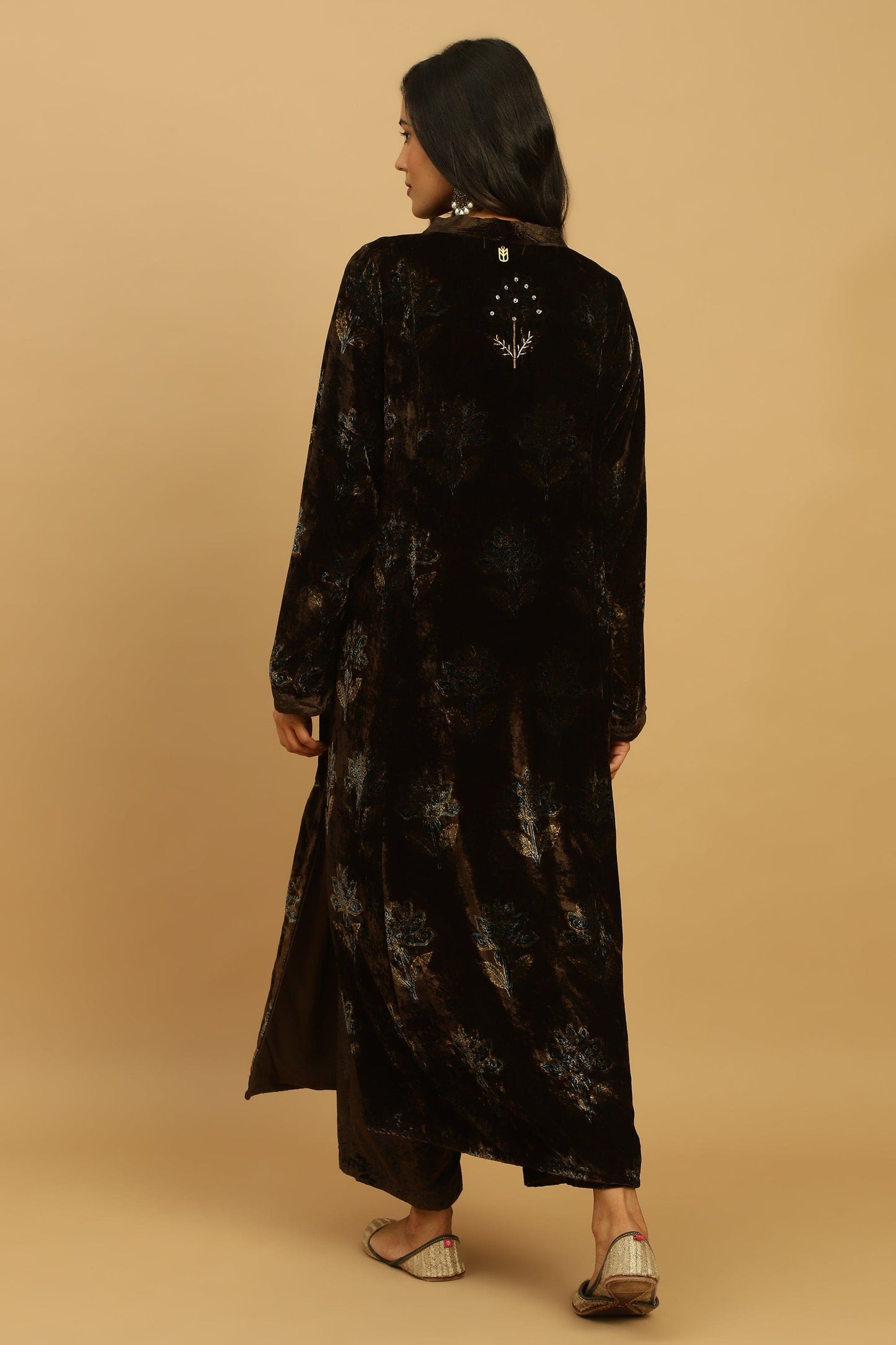 CHOCOLATE BOOTIE VELVET AJRAKH TUNIC SET (2 pcs)