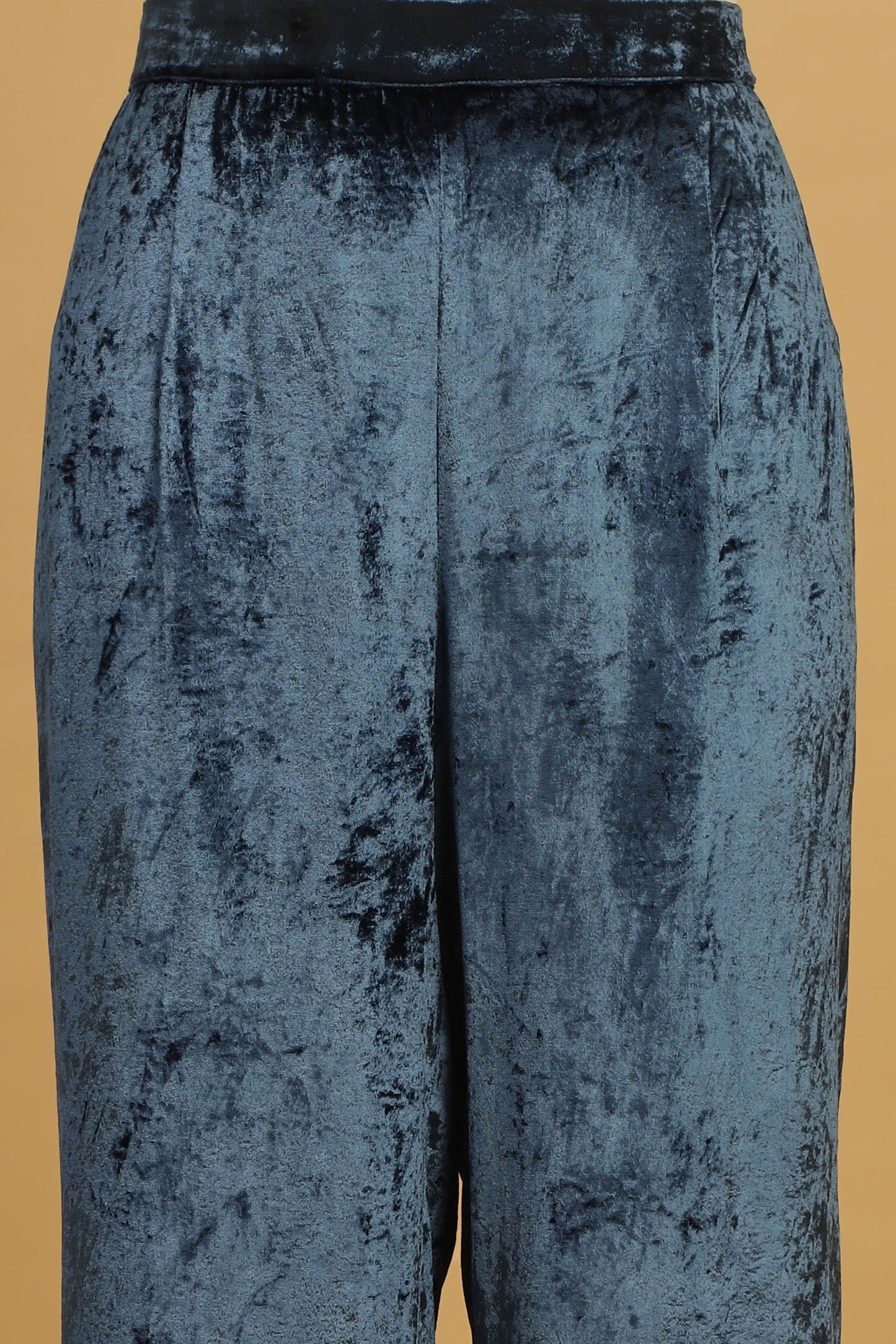 INDIGO PAISLEY STRIPES VELVET AJRAKH TUNIC JACKET SET (2 pcs)