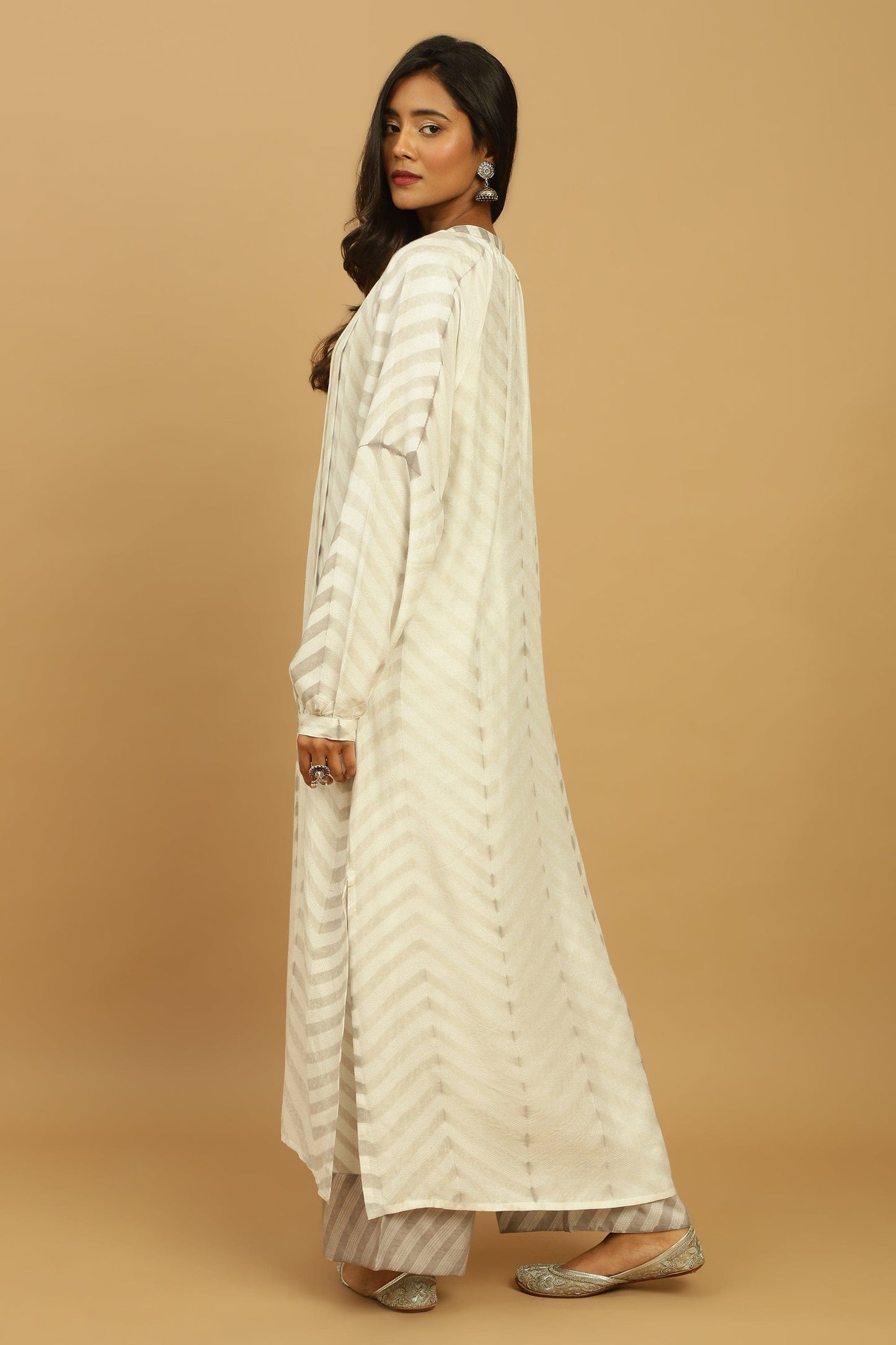 TAUPE COTTON SILK SHIBORI TUNIC SET (2 pcs)