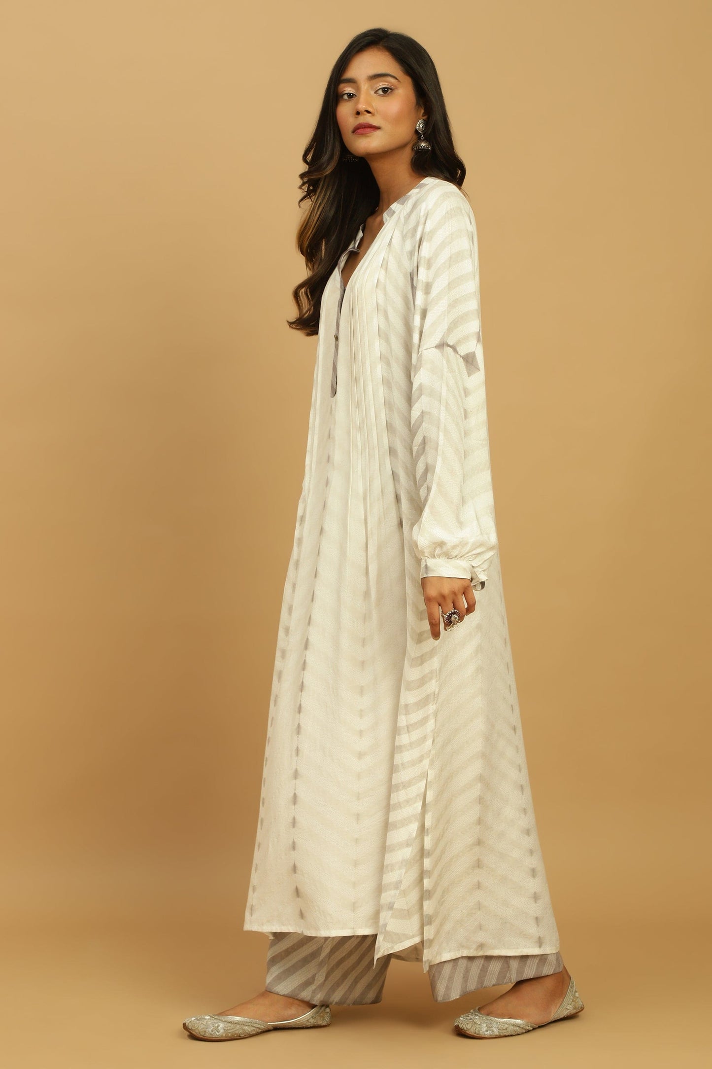 TAUPE COTTON SILK SHIBORI TUNIC SET (2 pcs)