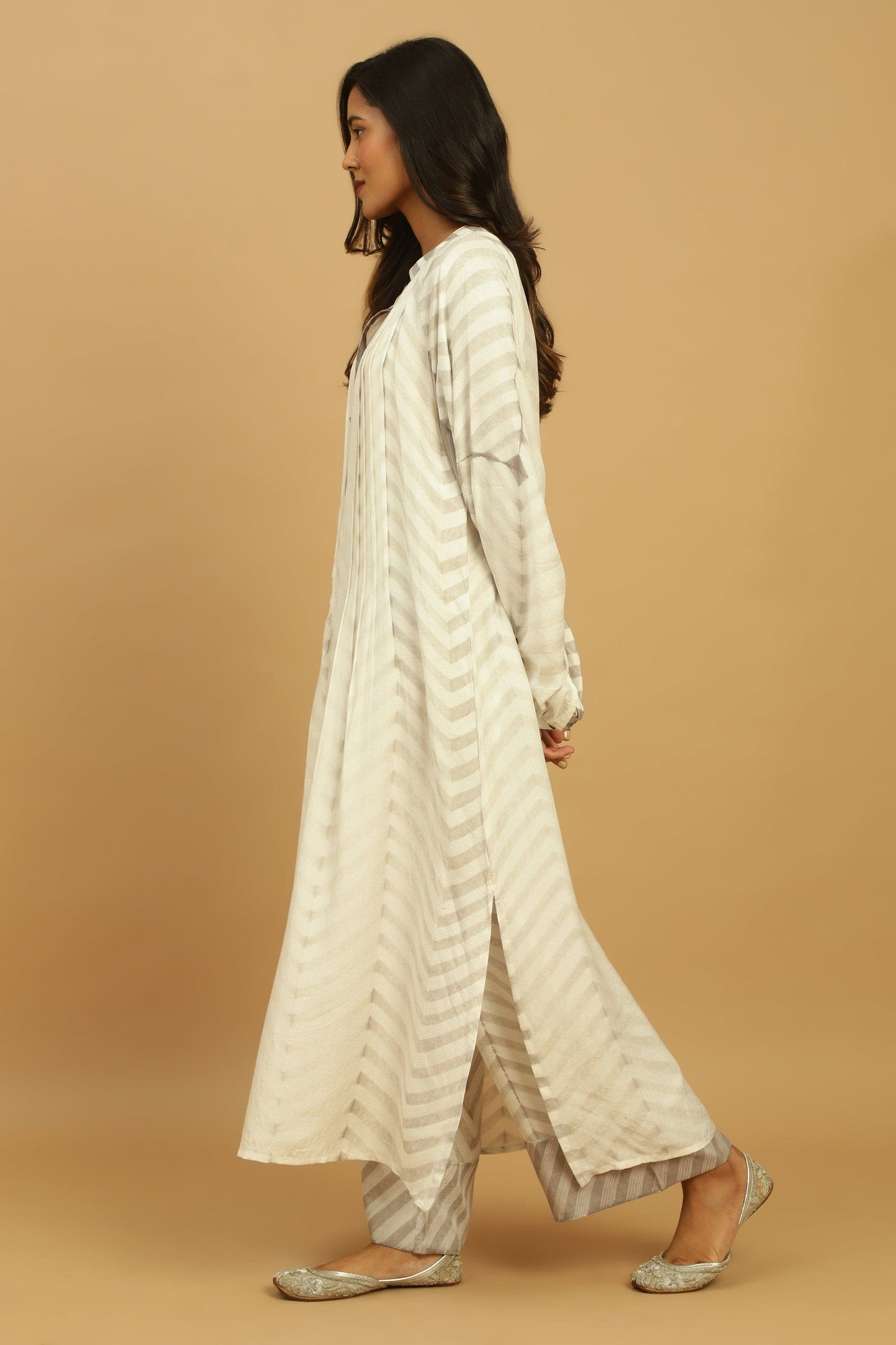 TAUPE COTTON SILK SHIBORI TUNIC SET (2 pcs)