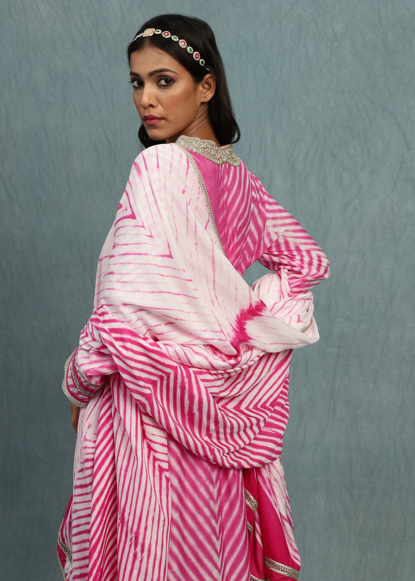 Rani Pink Shibori Cotton Silk Hand Dyed Kurta Set- (3 Pcs Set)