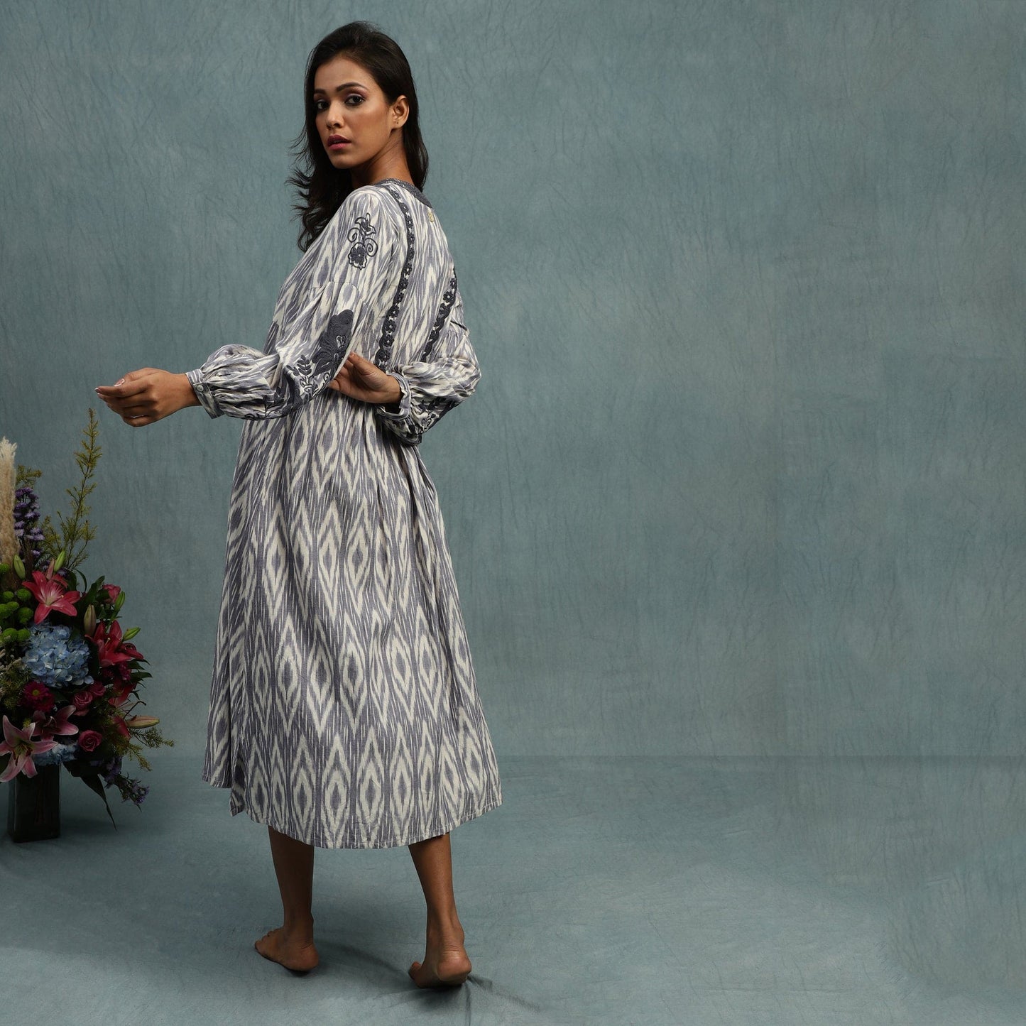 Ikat Embroidered Organic Cotton Handwoven Dress