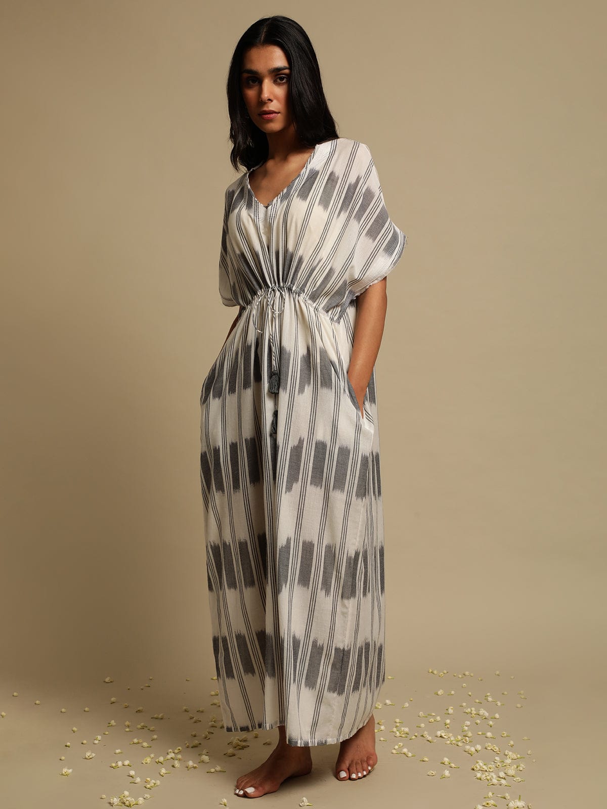 Grey Ikat Woven Cotton Kaftan
