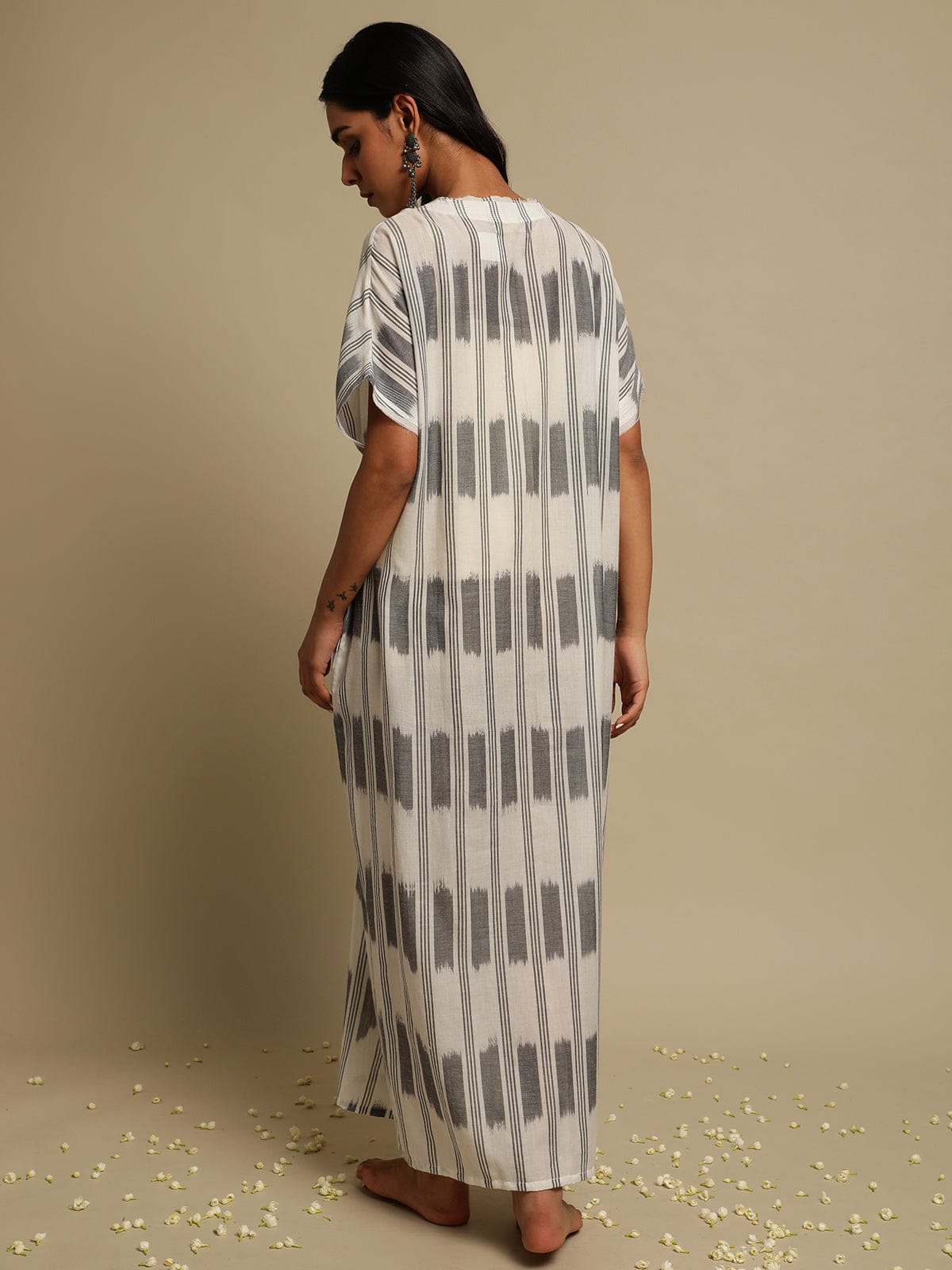 Grey Ikat Woven Cotton Kaftan