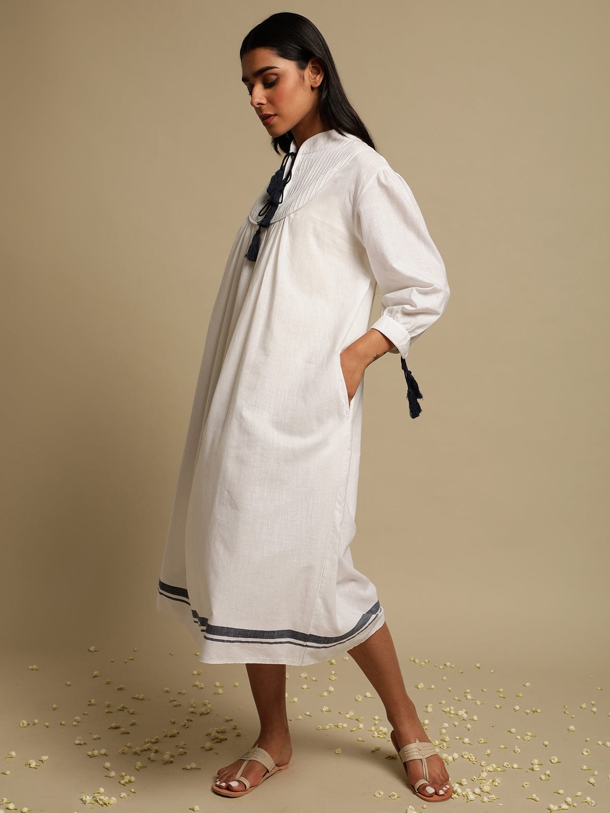 Hand Woven Cotton White Tassels Dress