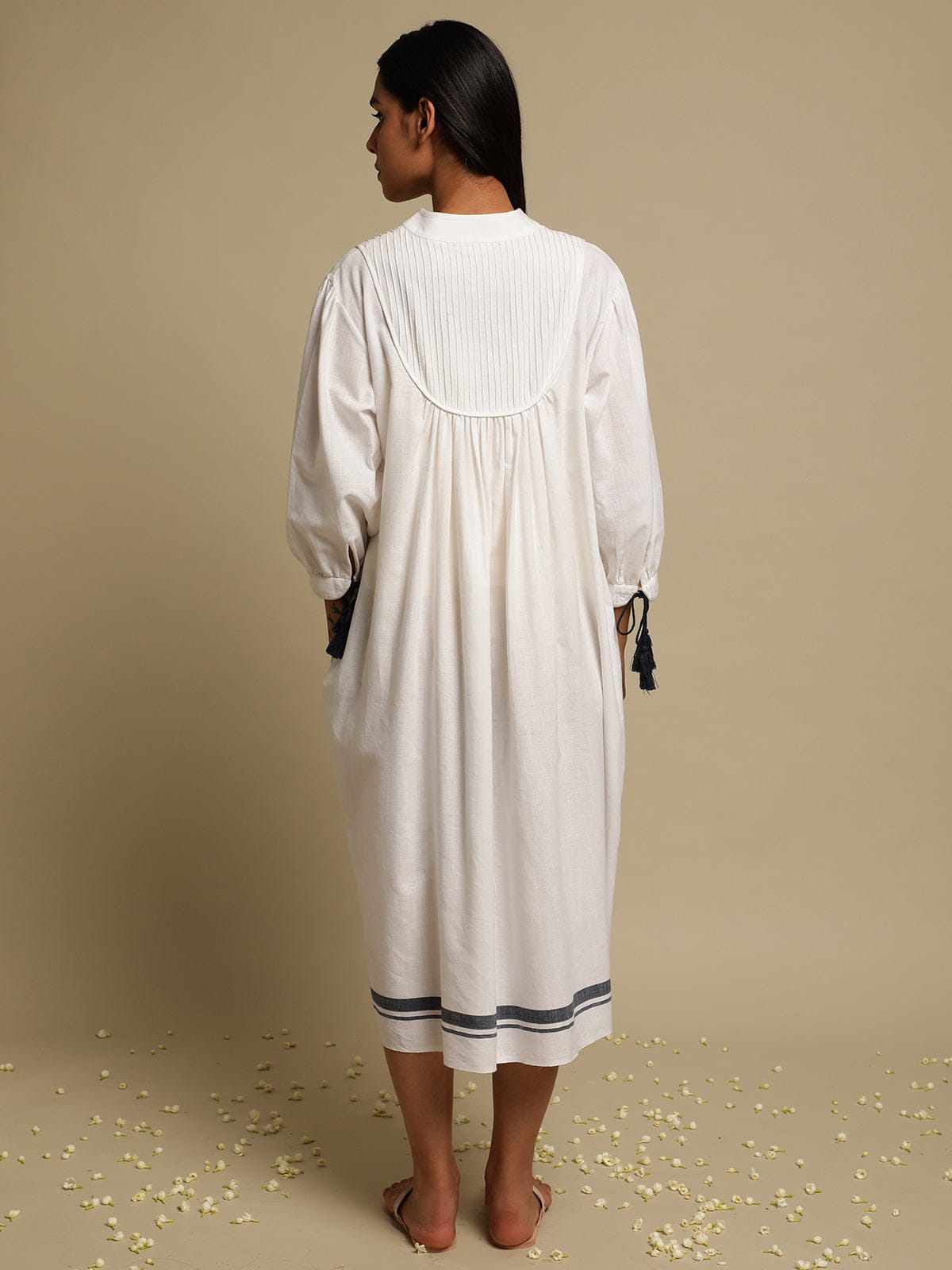 Hand Woven Cotton White Tassels Dress