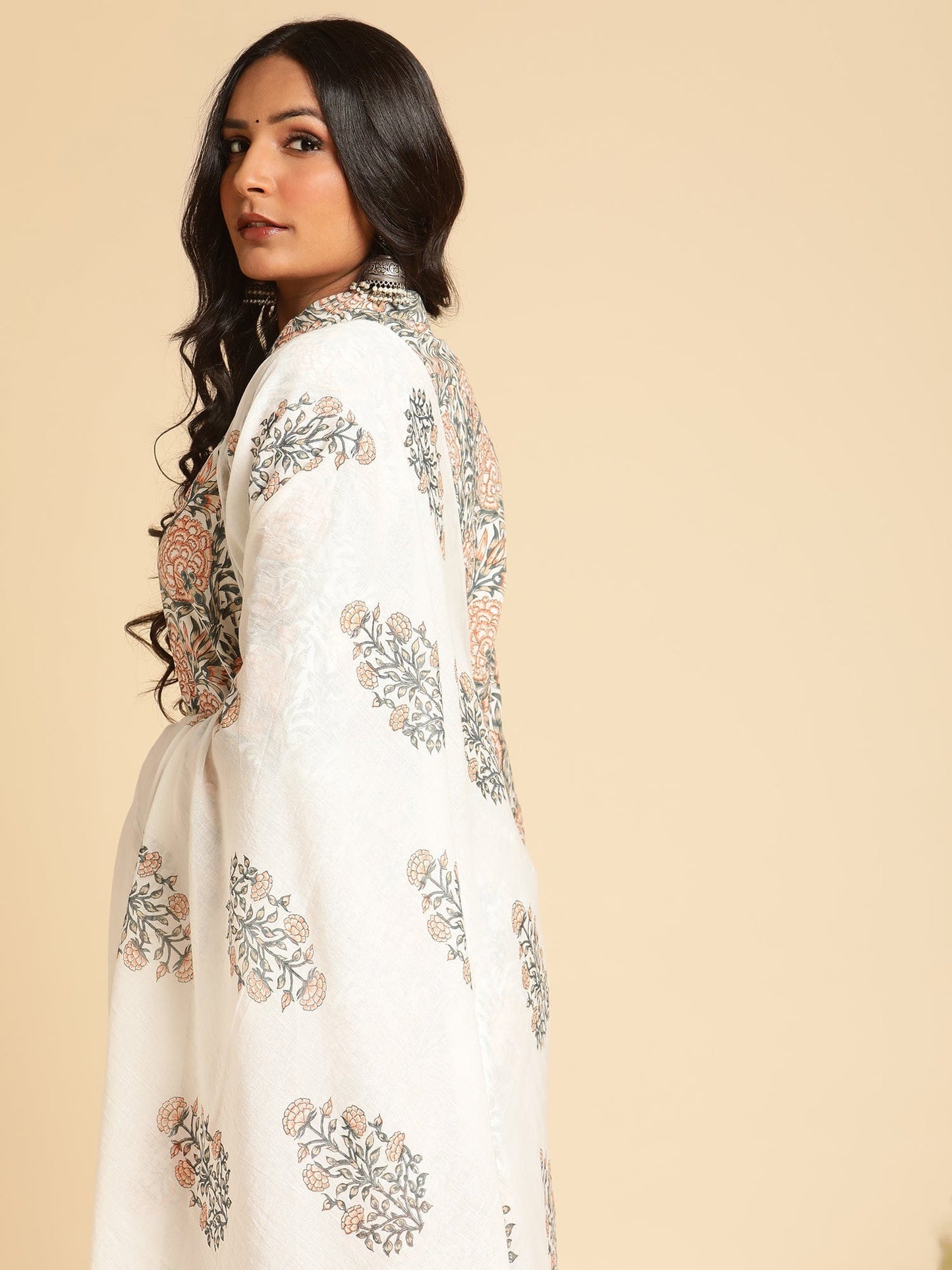 Peach Marigold Organic Cotton Hand Block Printed Kurta - (3 Pcs Set)