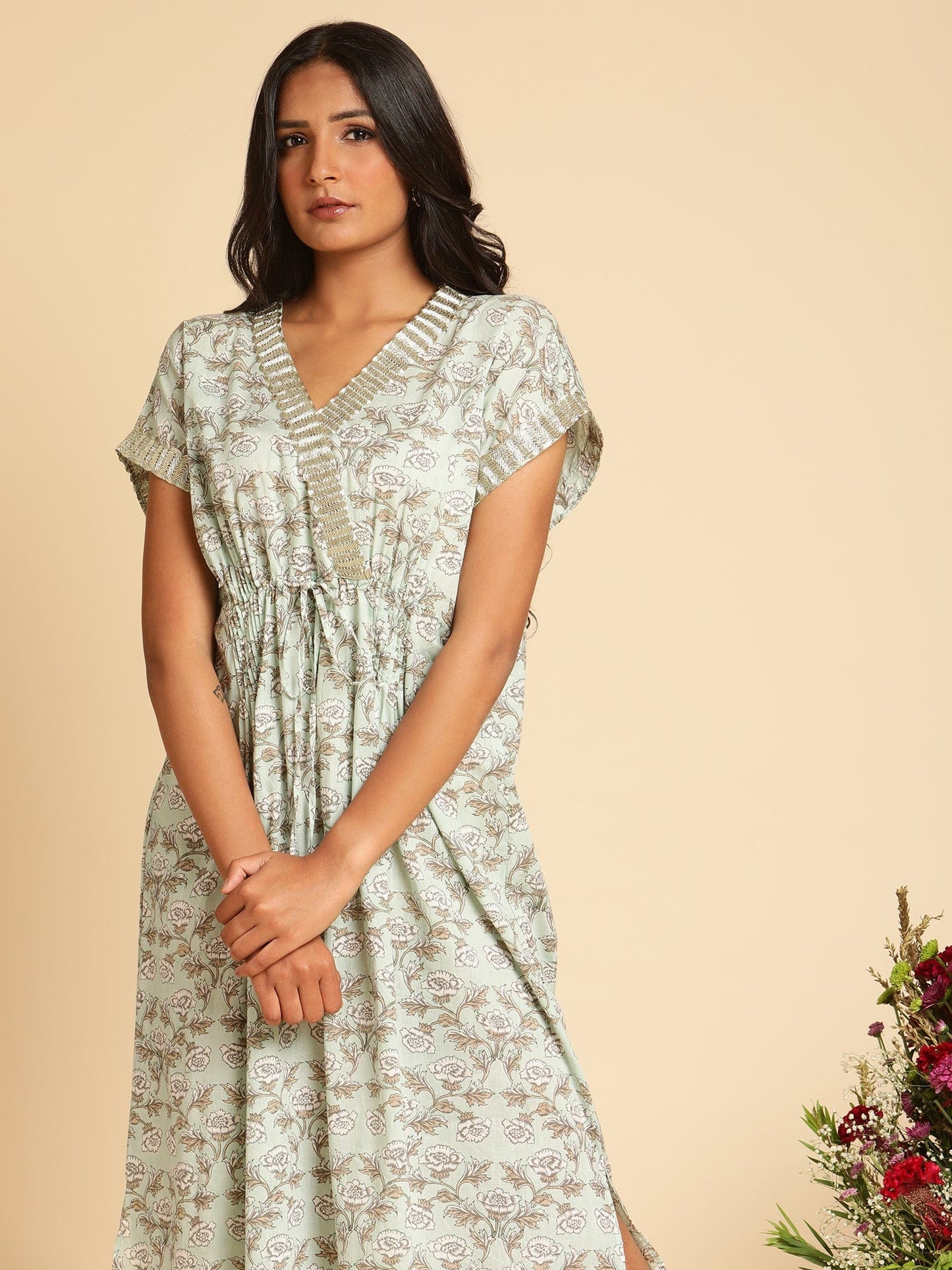Aqua Peony Organic Cotton Kaftan
