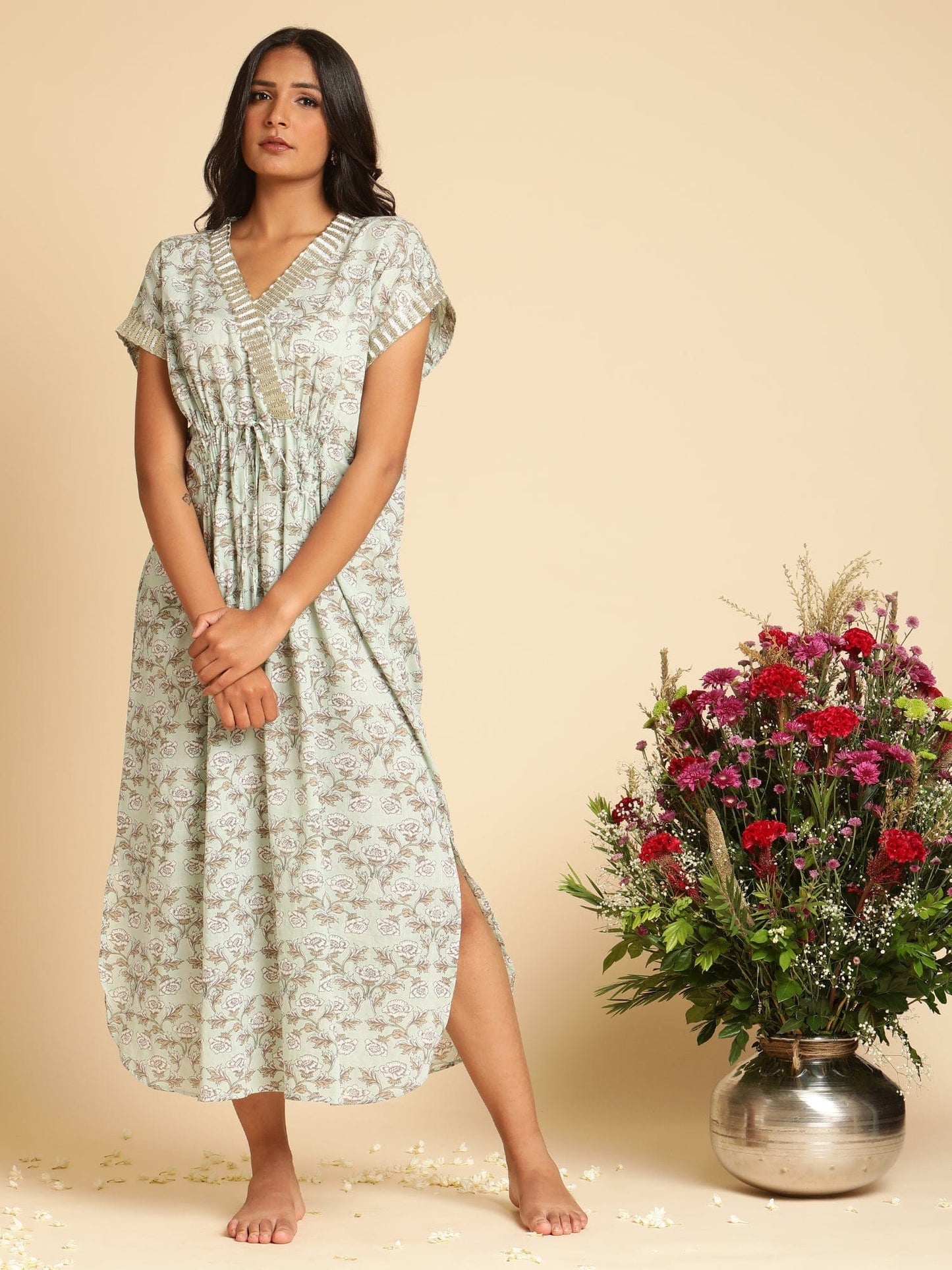 Aqua Peony Organic Cotton Kaftan