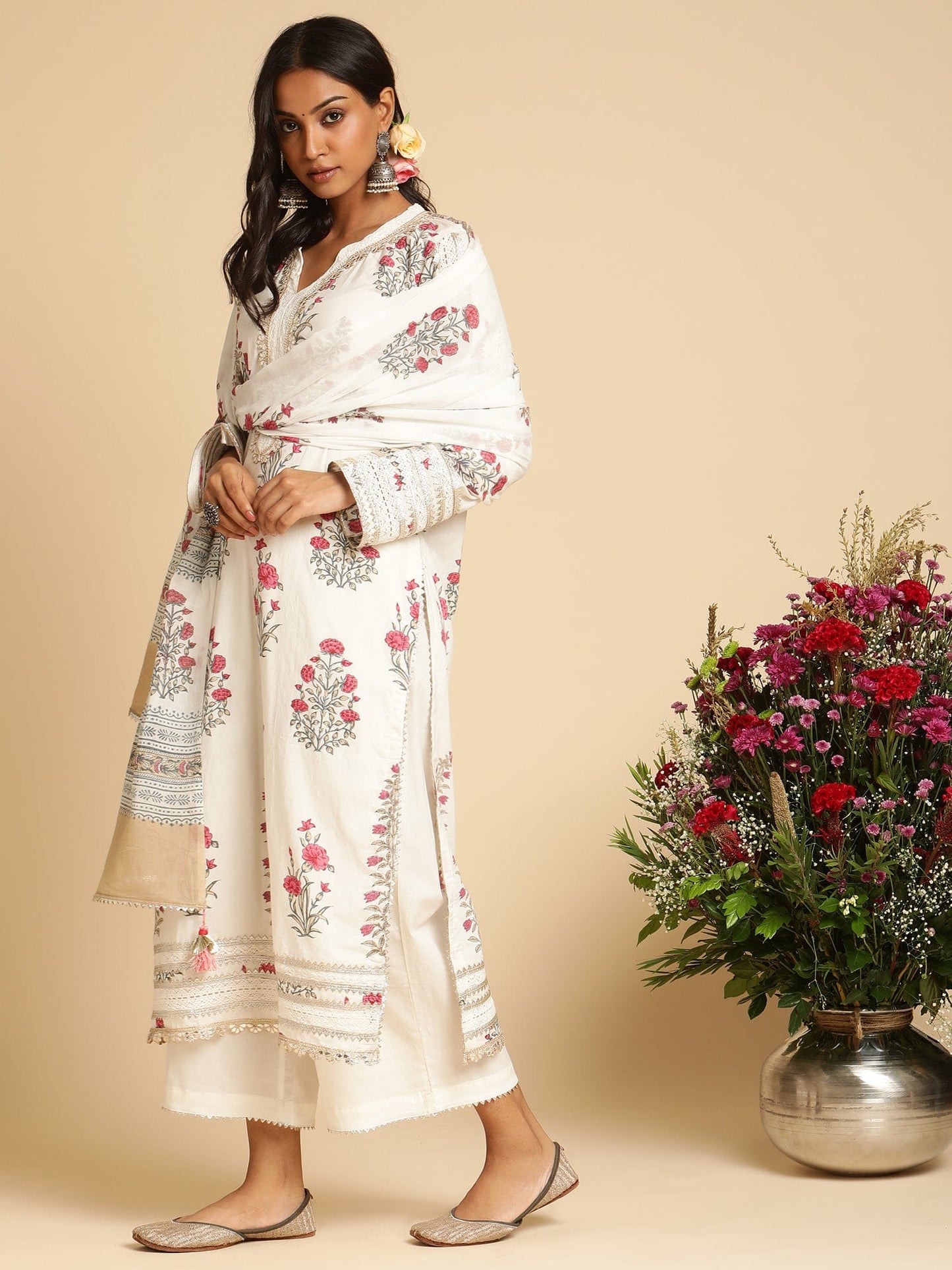 Fuchsia Long Bootie Organic Cotton Hand Block Printed Kurta - (3 Pcs Set)