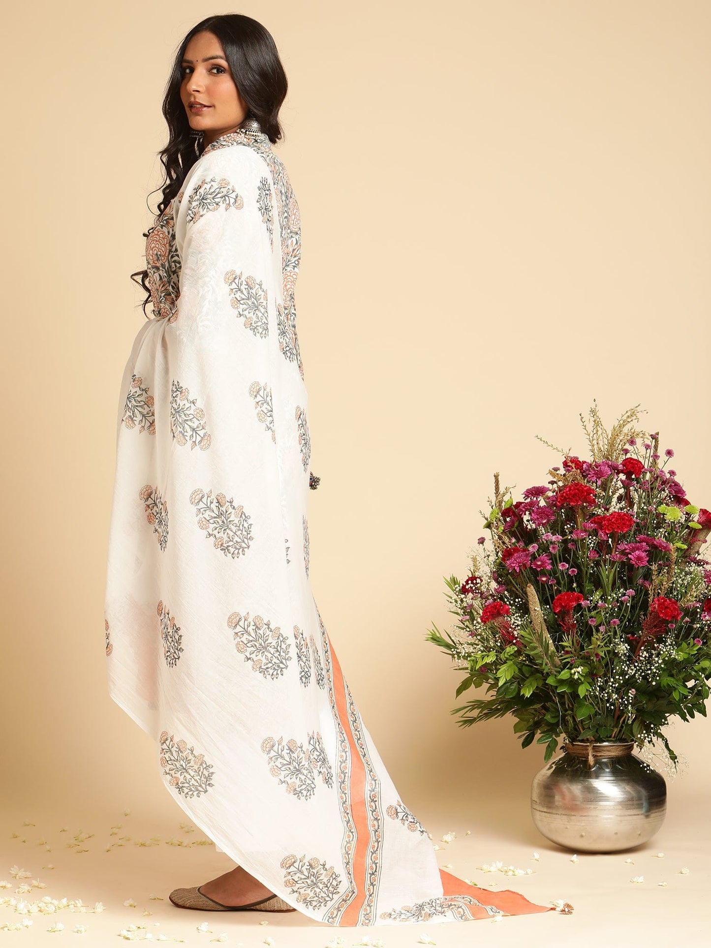 Peach Marigold Organic Cotton Hand Block Printed Kurta - (3 Pcs Set)