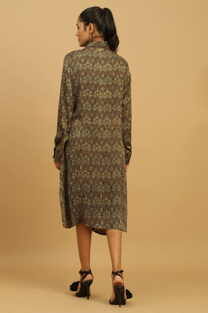 TAUPE JAAL COTTON SILK AJRAKH WRAP DRESS