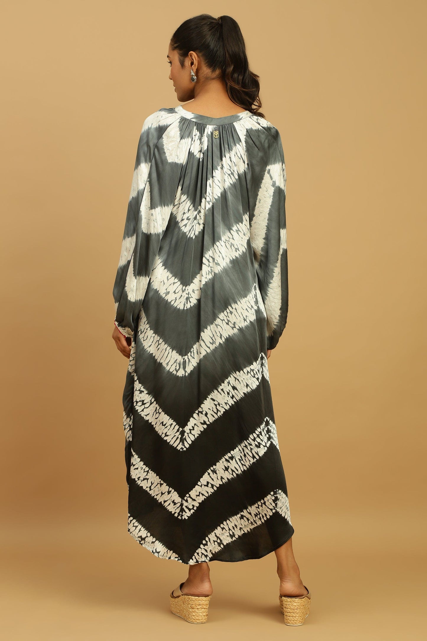 BLACK/ GREY OMBRE COTTON SILK SHIBORI DRESS