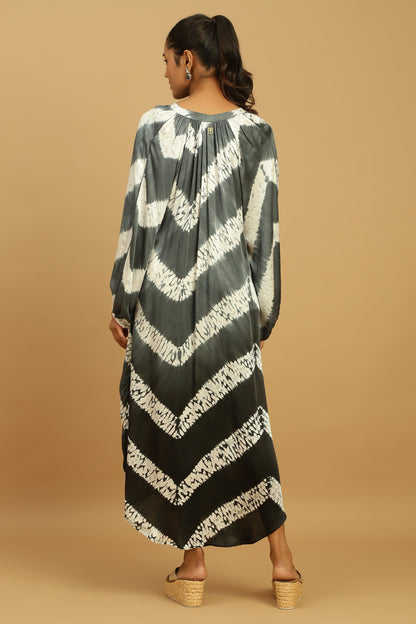 BLACK/ GREY OMBRE COTTON SILK SHIBORI DRESS