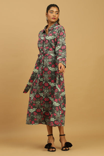 BLACK CHARCOAL POPPY ORGANIC COTTON SHIRT DRESS