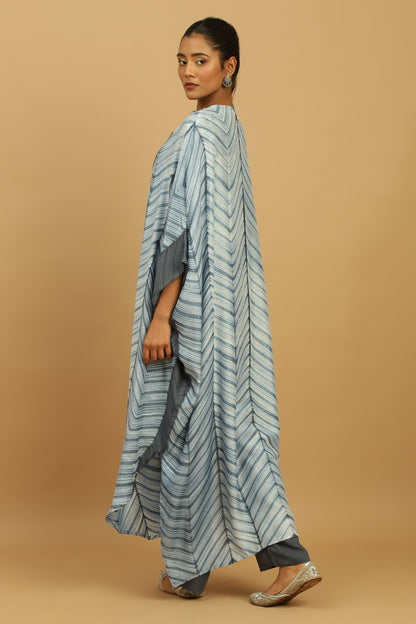 LIGHT INDIGO COTTON SILK SHIBORI KAFTAN SET (2 pcs)