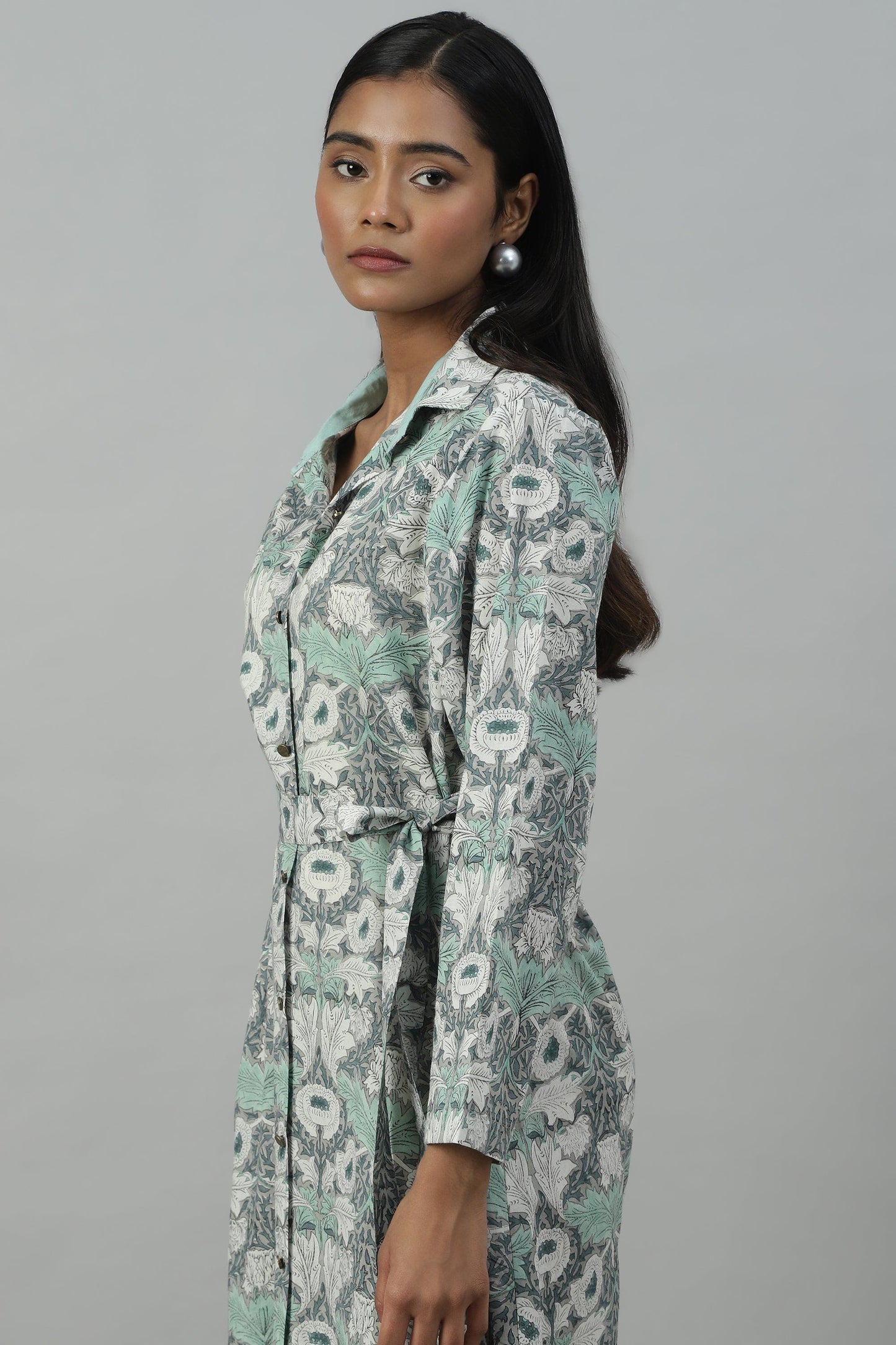 GREY POPPY SHIRT DRESS