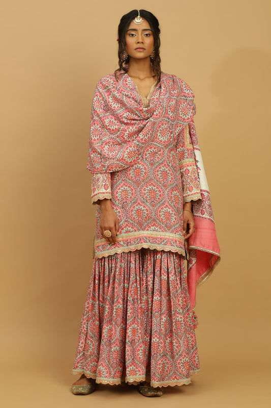 PHOOL JAAL COTTON SILK BLOCK SHARARA SET (3 pcs)