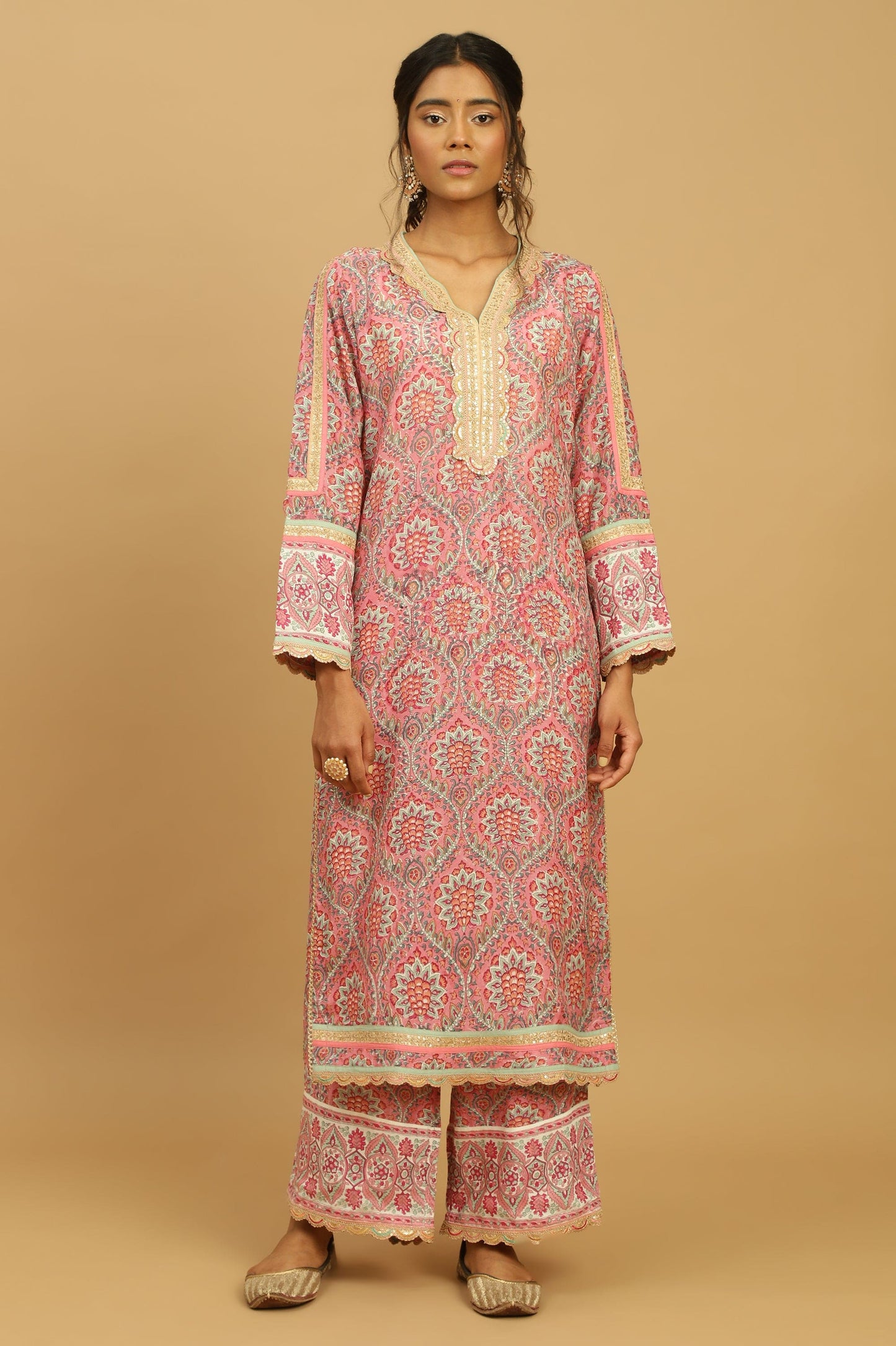 PHOOL JAAL COTTON SILK BLOCK KURTA SET (3 pcs)