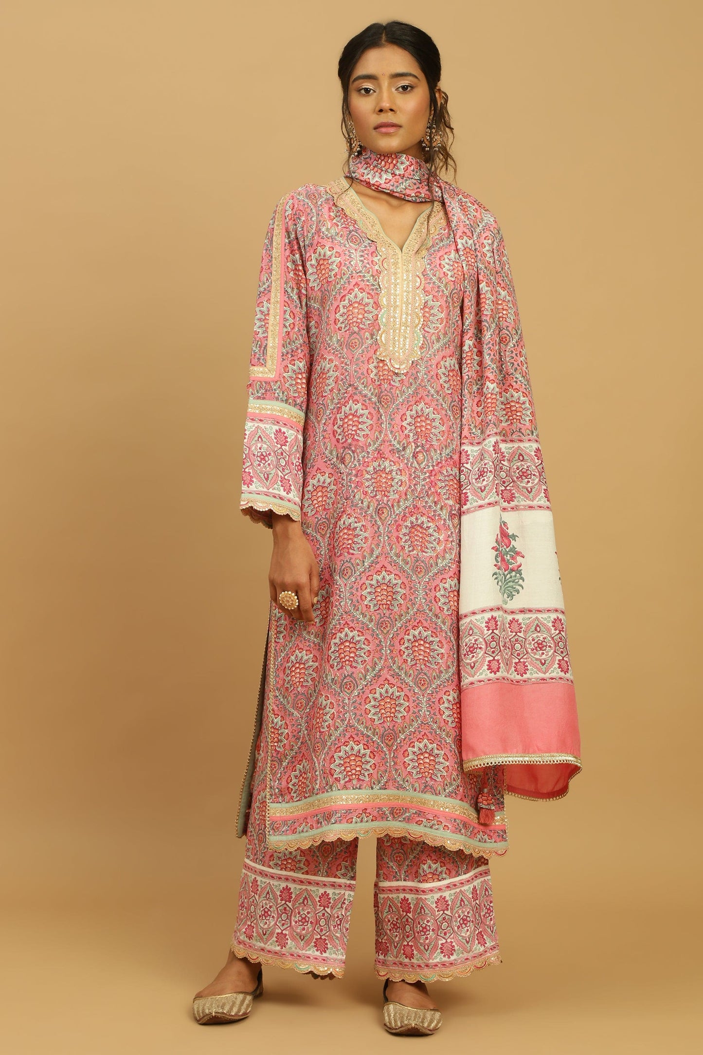 PHOOL JAAL COTTON SILK BLOCK KURTA SET (3 pcs)