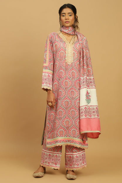 PHOOL JAAL COTTON SILK BLOCK KURTA SET (3 pcs)