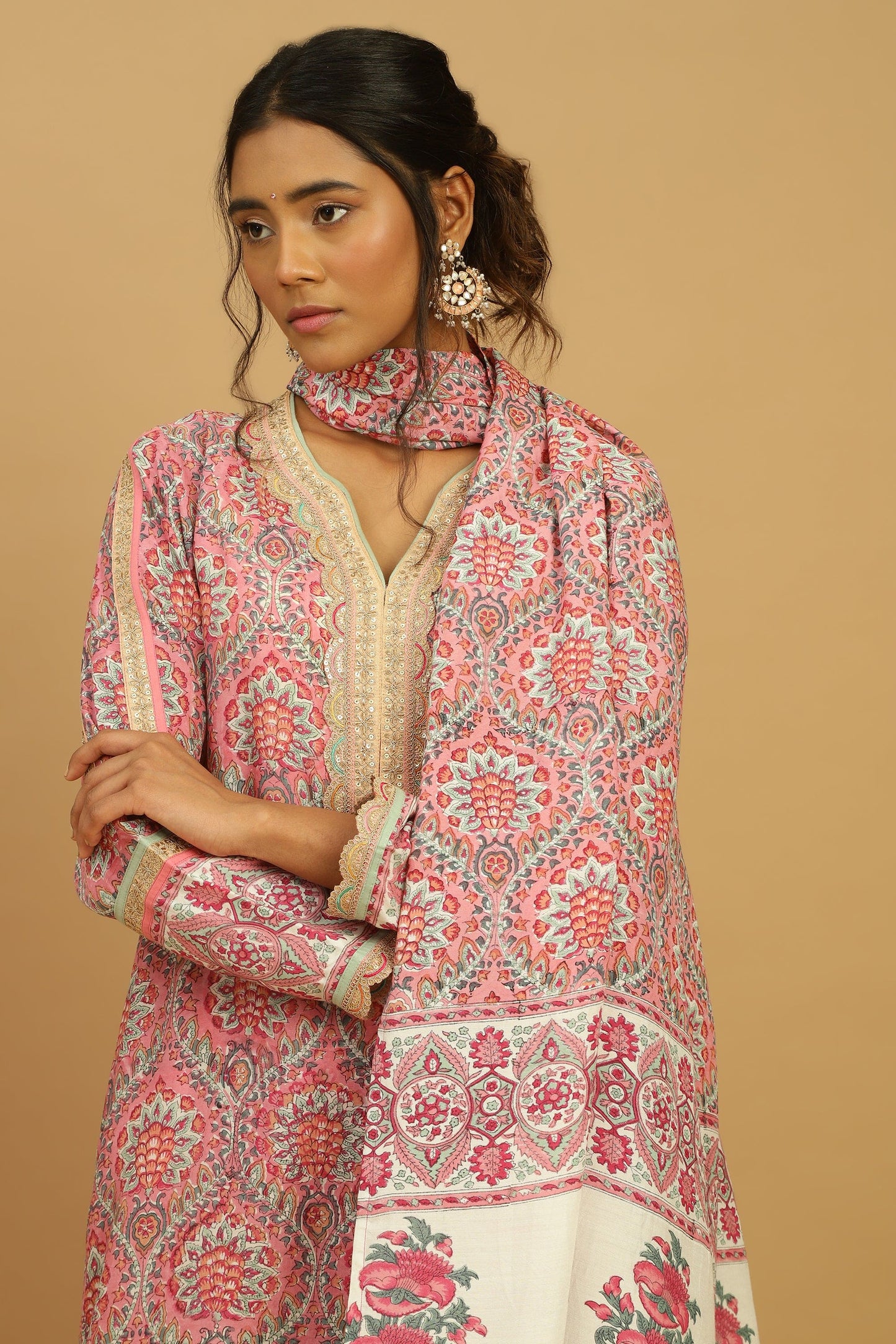 PHOOL JAAL COTTON SILK BLOCK KURTA SET (3 pcs)