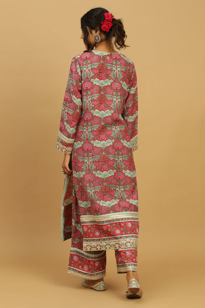 RED POPPY COTTON SILK KURTA SET (3 pcs)