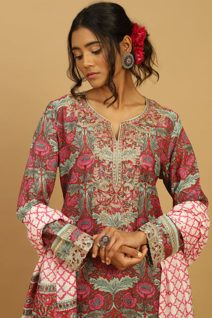 RED POPPY COTTON SILK KURTA SET (3 pcs)