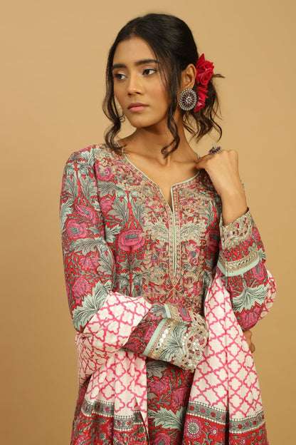 RED POPPY COTTON SILK KURTA SET (3 pcs)