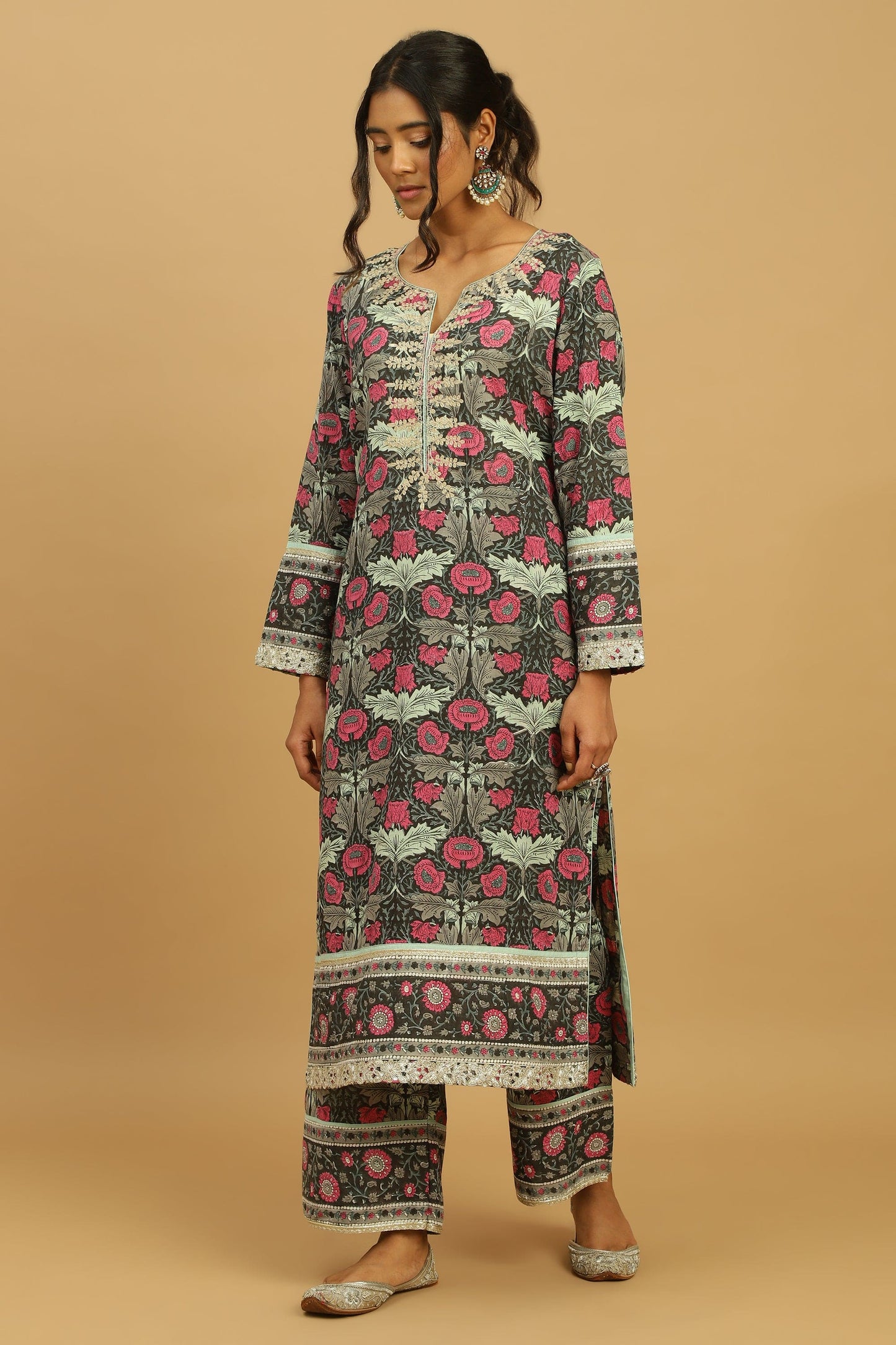 CHARCOAL POPPY ORGANIC COTTON KURTA SET (3 pcs)