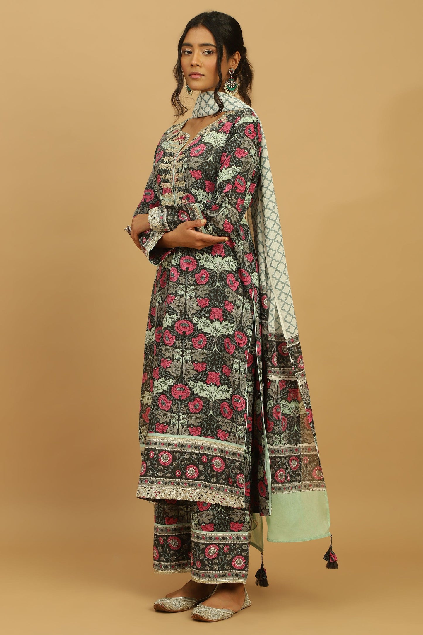 CHARCOAL POPPY ORGANIC COTTON KURTA SET (3 pcs)