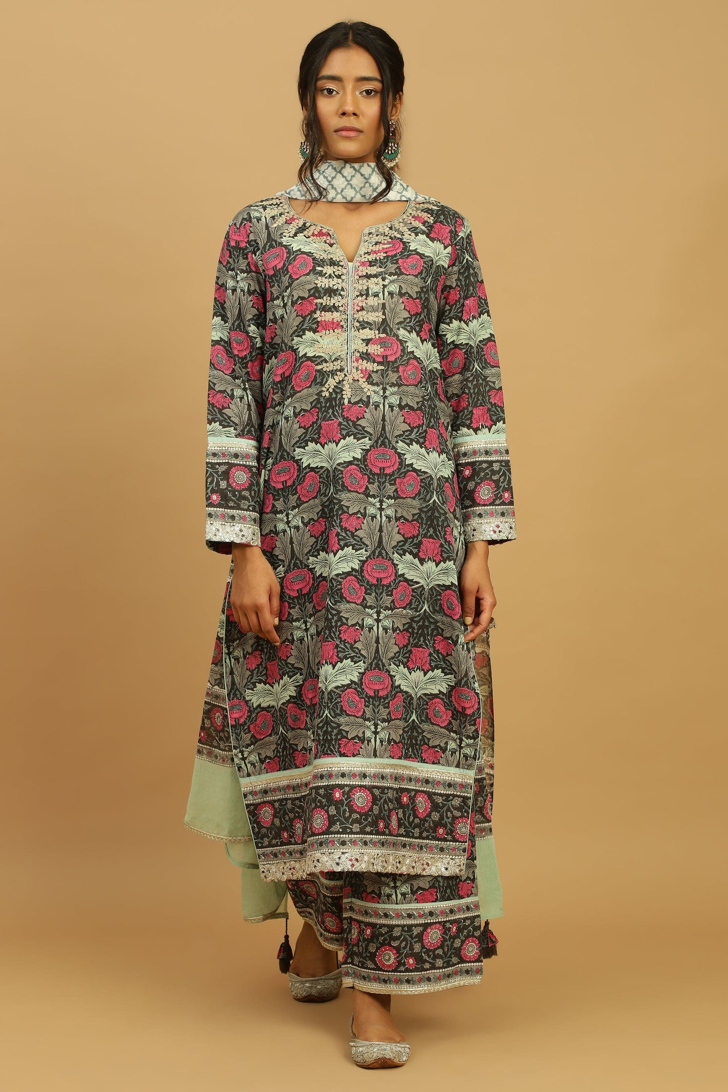 CHARCOAL POPPY ORGANIC COTTON KURTA SET (3 pcs)