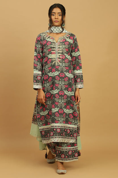 CHARCOAL POPPY ORGANIC COTTON KURTA SET (3 pcs)