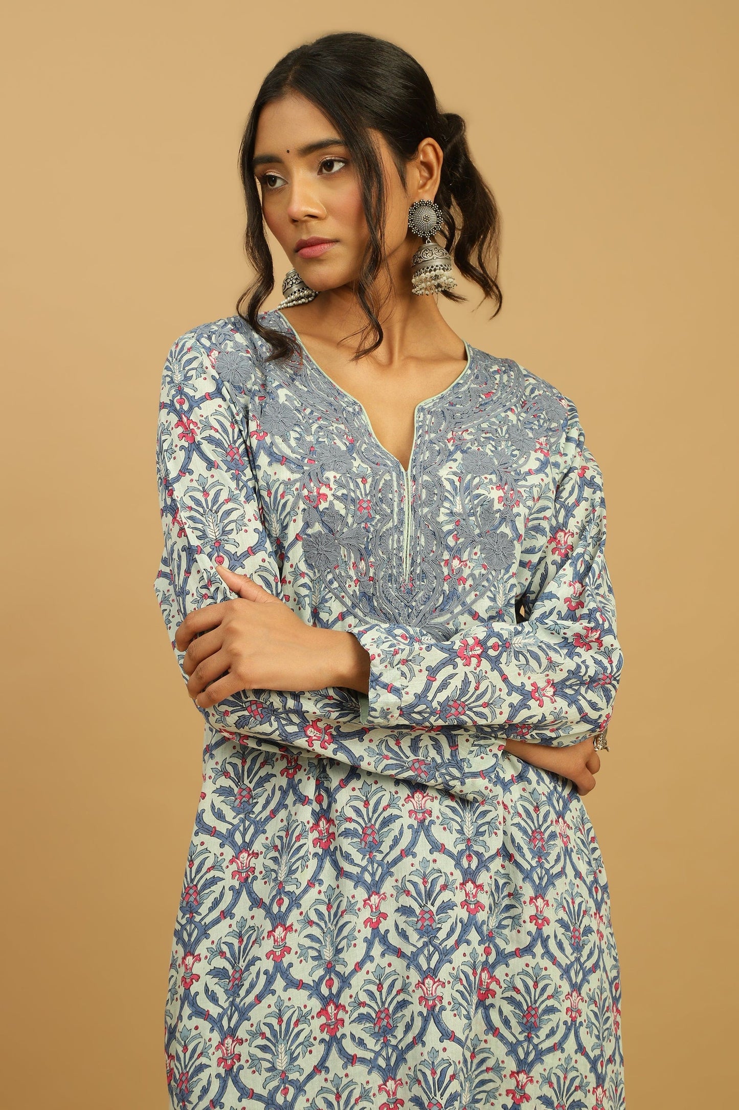 BLUE ANANAAS JAALI ORGANIC COTTON BLOCK TUNIC SET (2pcs)