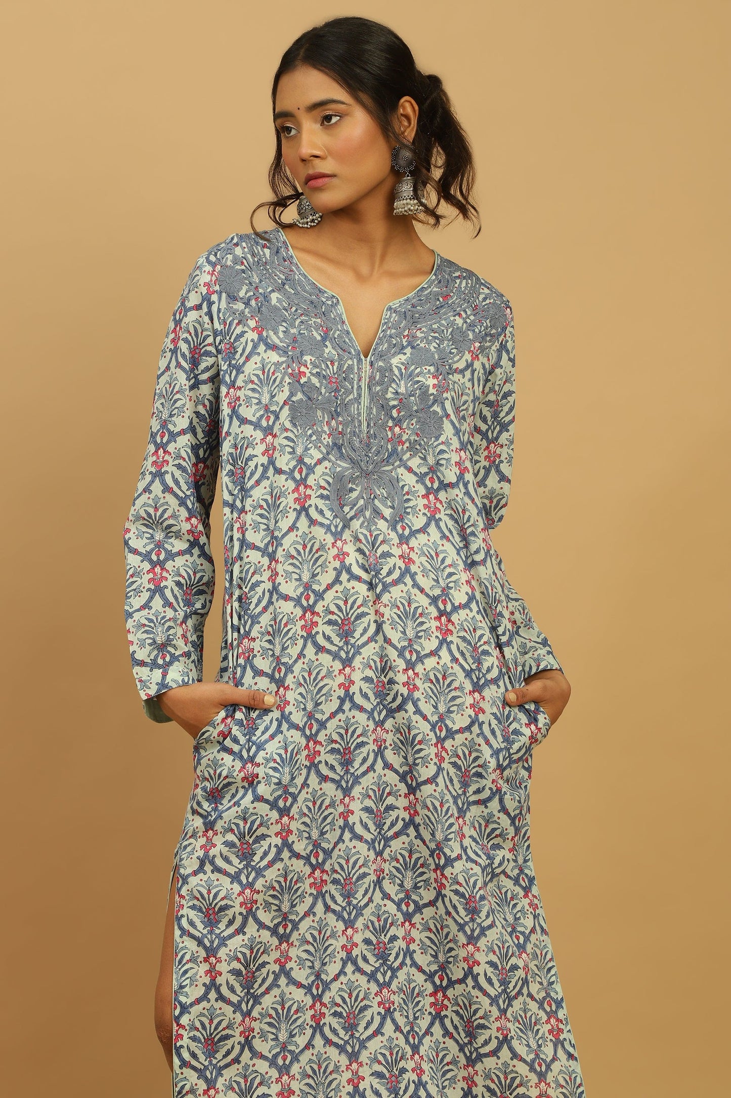 BLUE ANANAAS JAALI ORGANIC COTTON BLOCK TUNIC SET (2pcs)