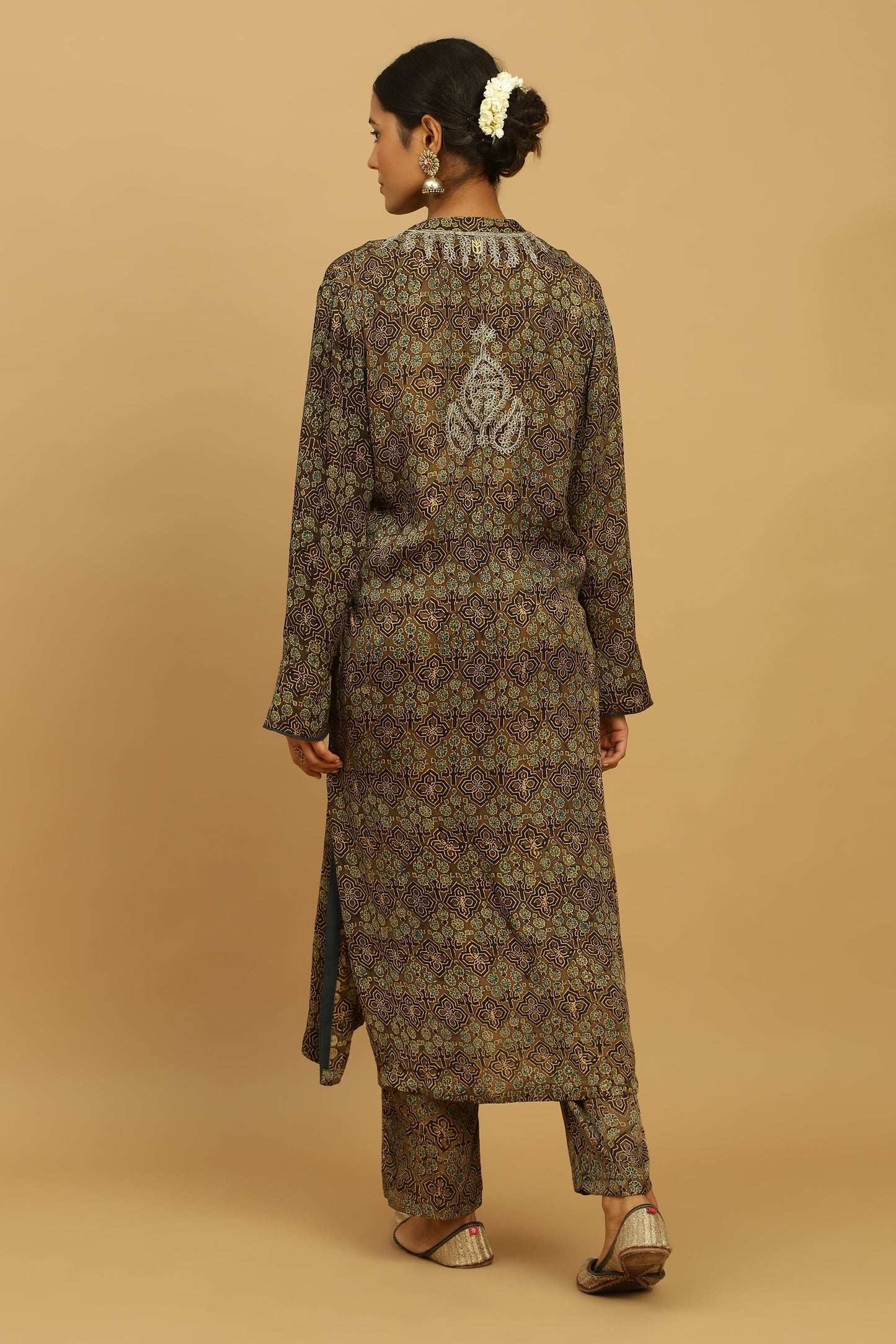 TAUPE JAAL COTTON SILK AJRAKH TUNIC SET (2 pcs)