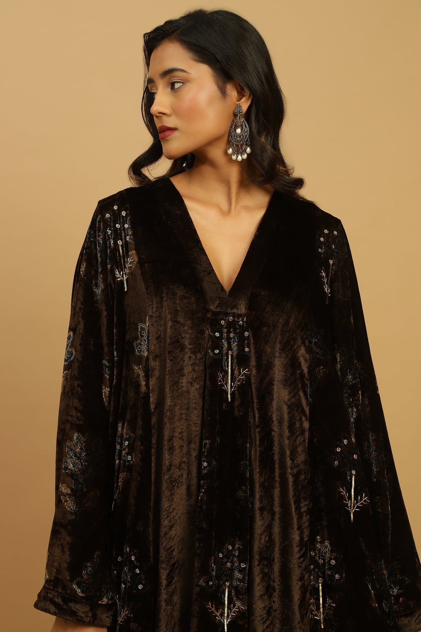 CHOCOLATE BOOTIE VELVET AJRAKH TUNIC SET (2 pcs)
