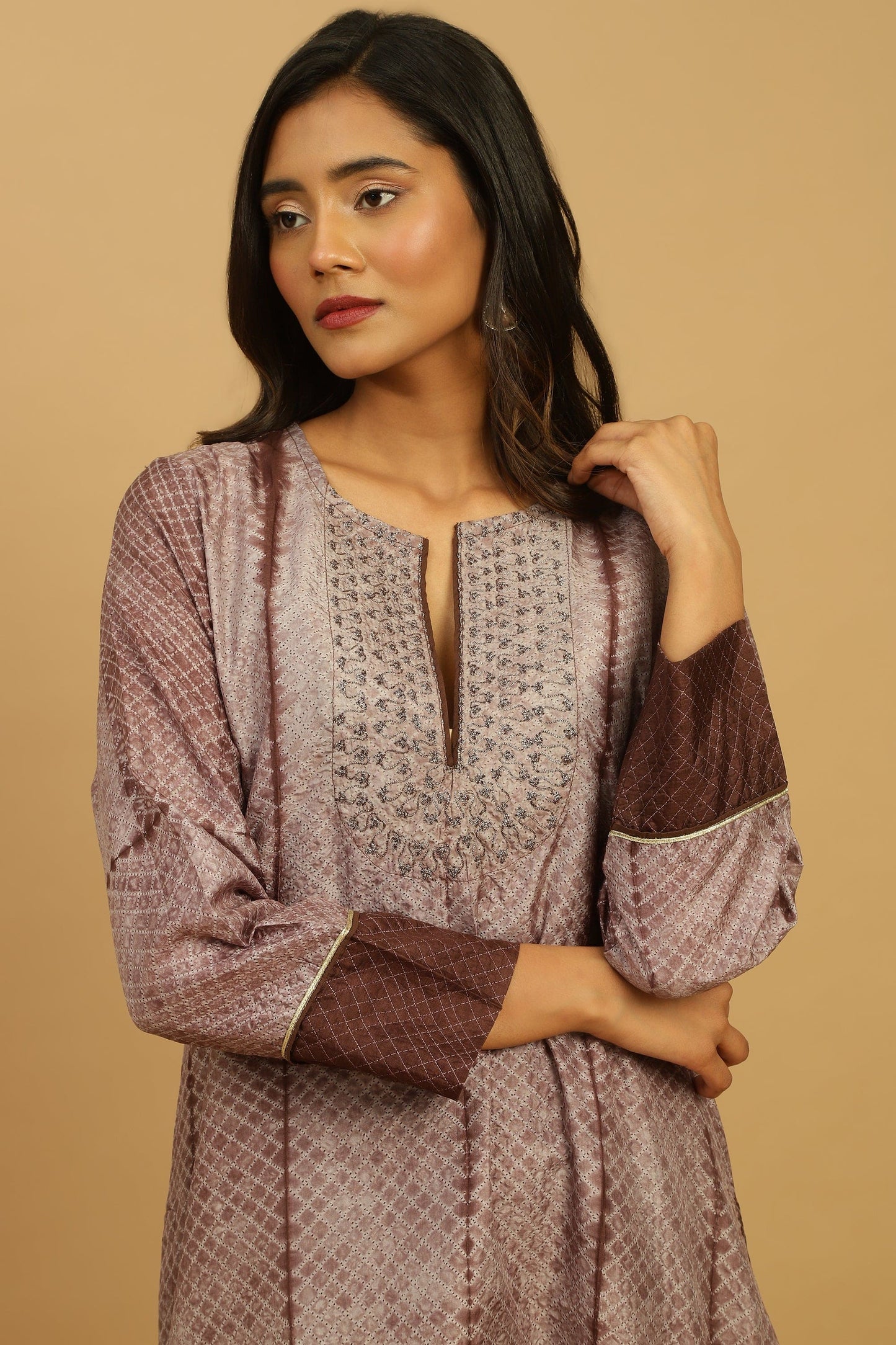 CHOCOLATE SILK SHIBORI TUNIC SET ( 2 pcs)