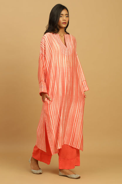 CORAL CHANDERI SHIBORI KURTA SET (3 pcs)